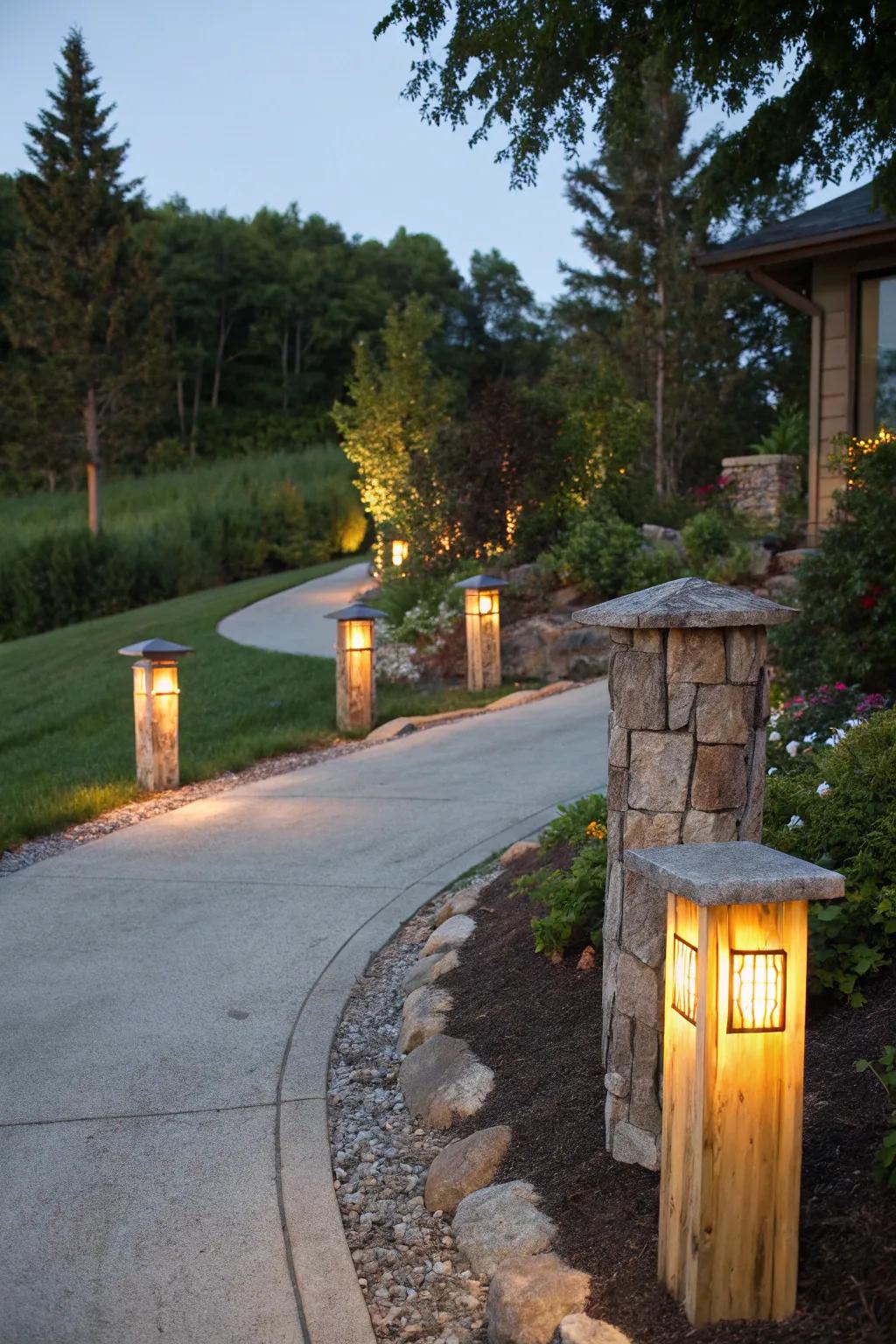 Natural materials in lighting fixtures for a harmonious landscape.