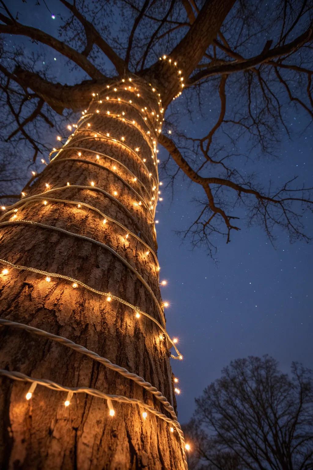 Highlight your tree's structure with spiraling lights.