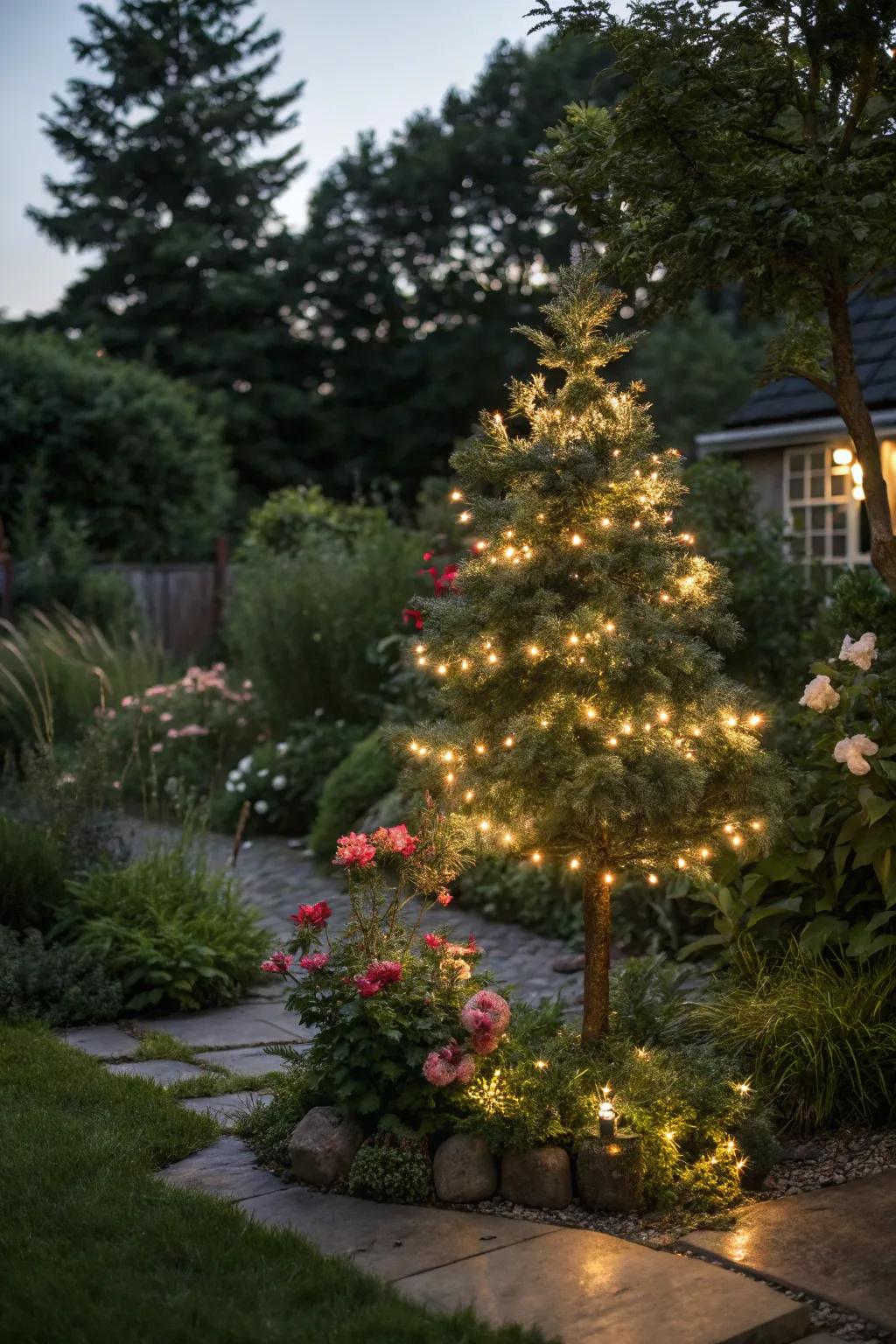 Turn small trees into festive highlights with mini lights.
