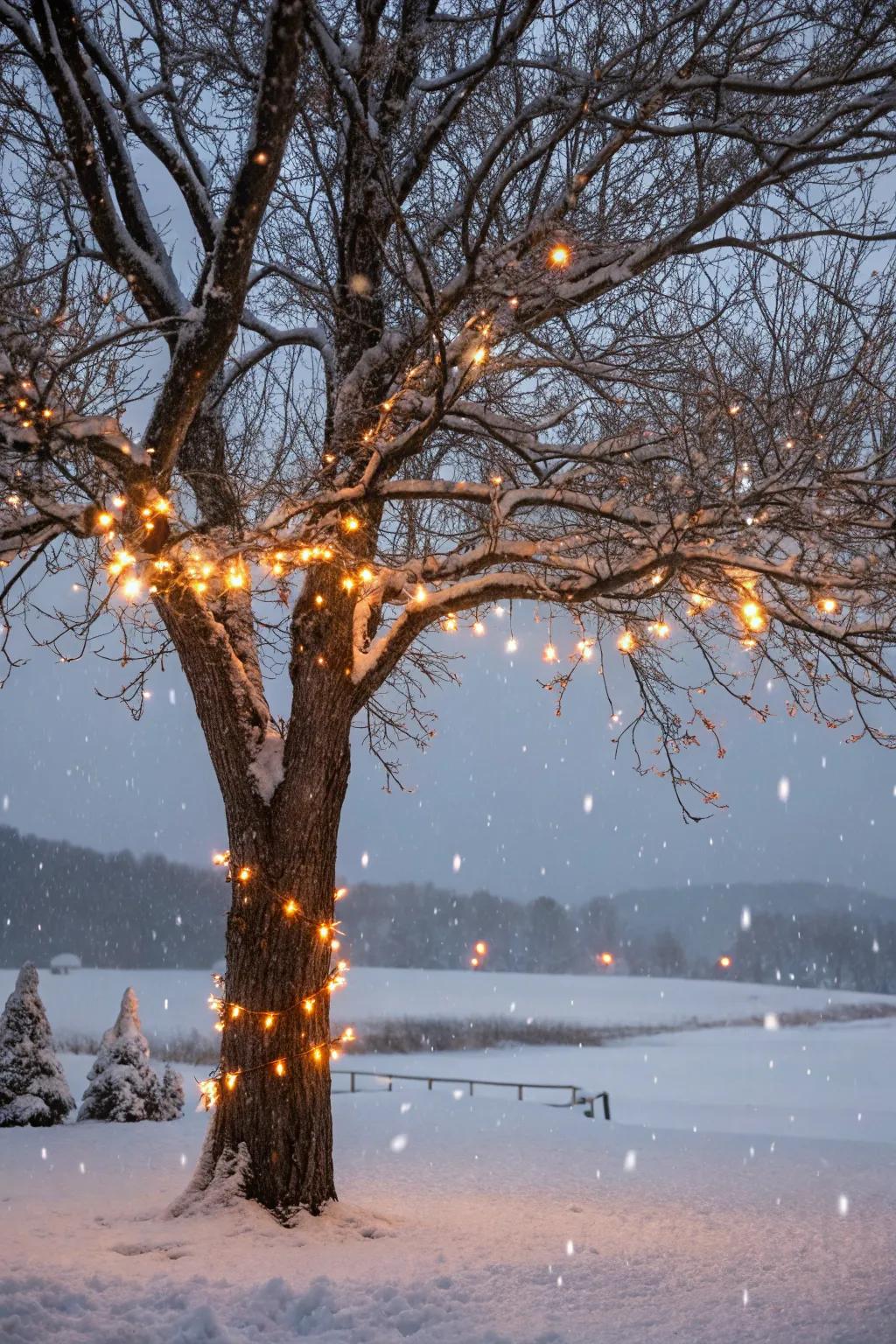 Transform your yard with twinkling snow-like lights.