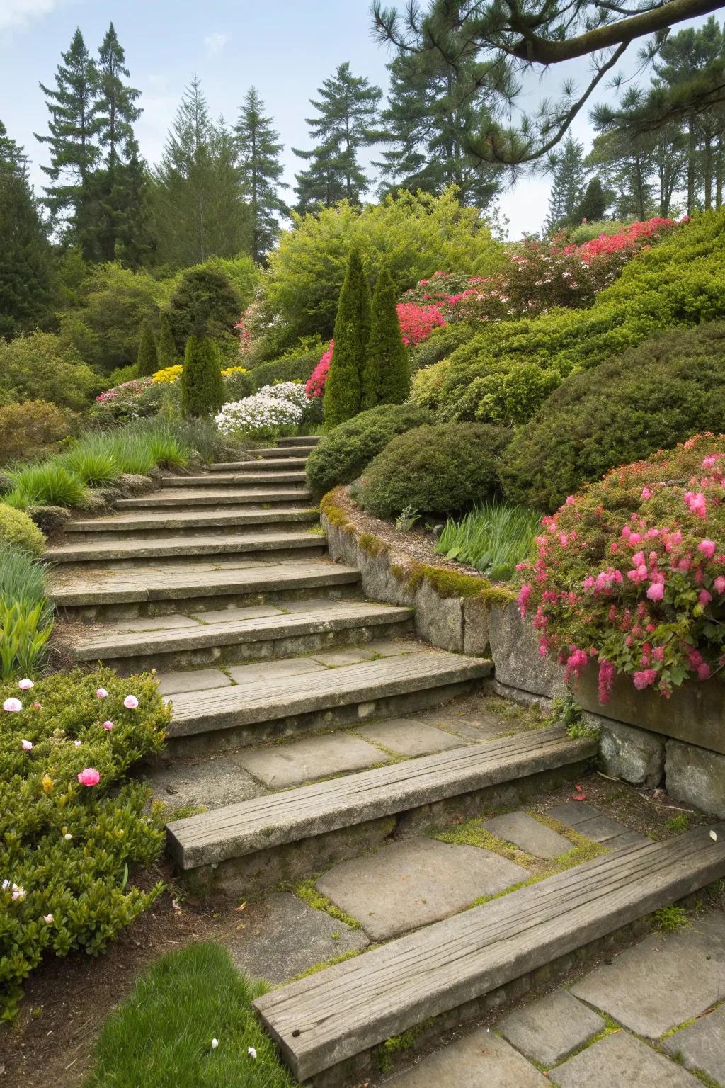 Wood and stone steps offer a unique blend of warmth and texture.