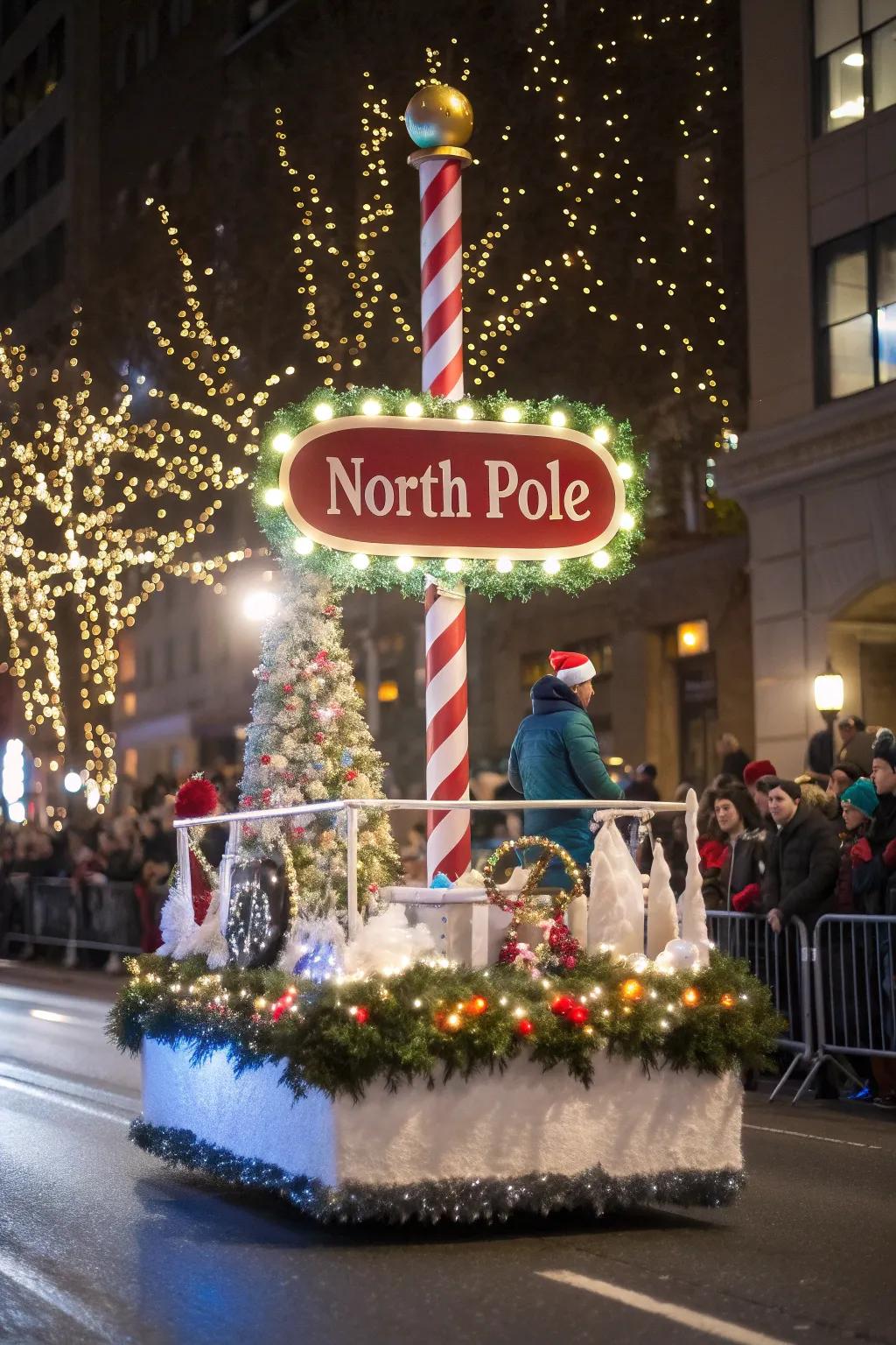 The iconic North Pole sign points the way to holiday magic.