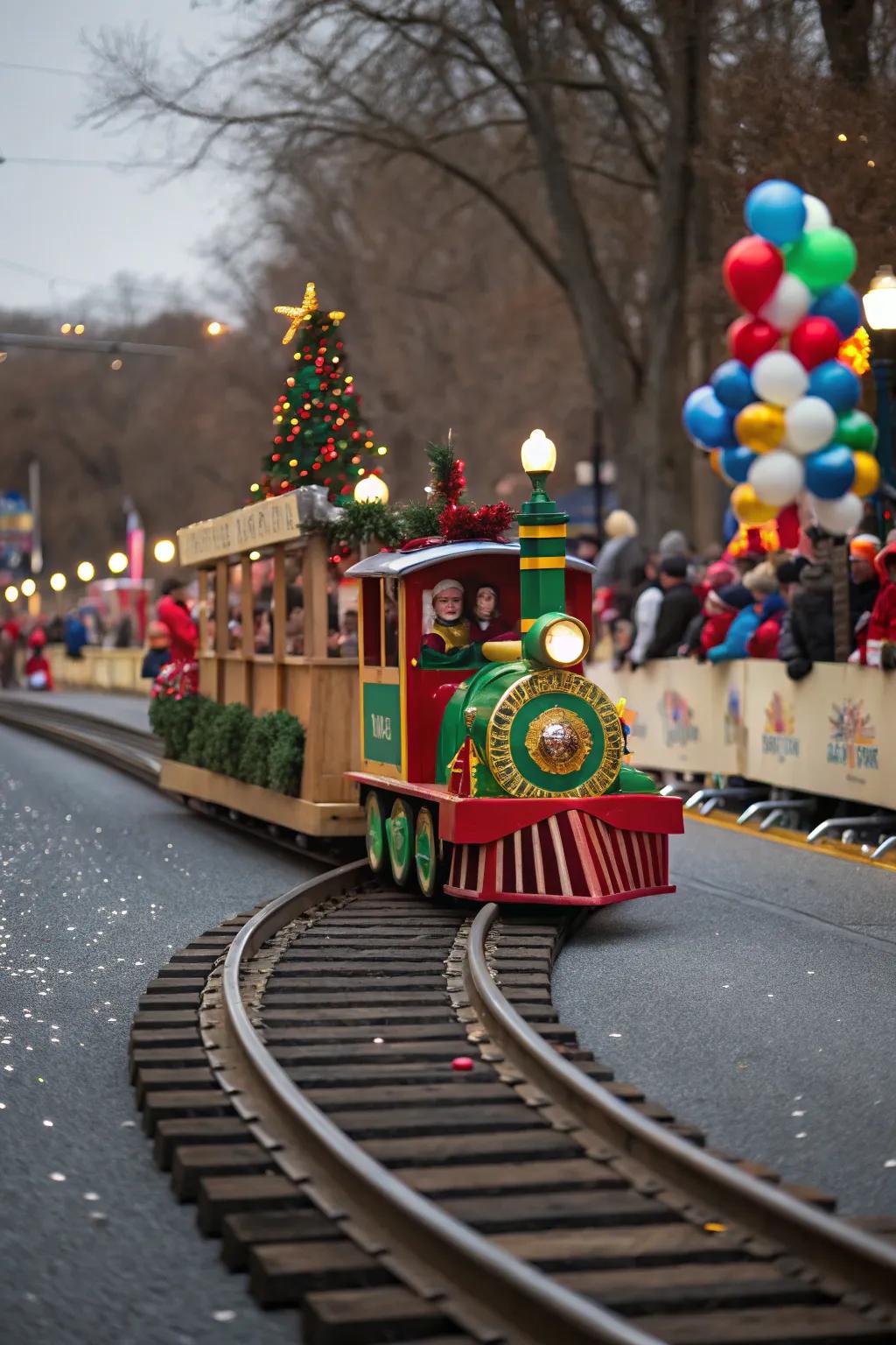 Toy trains chug along, adding movement and charm.