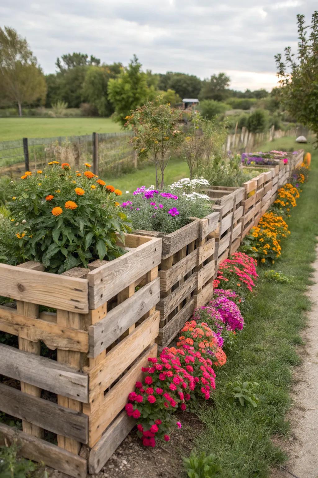 Transform wood pallets into a charming and budget-friendly fence.