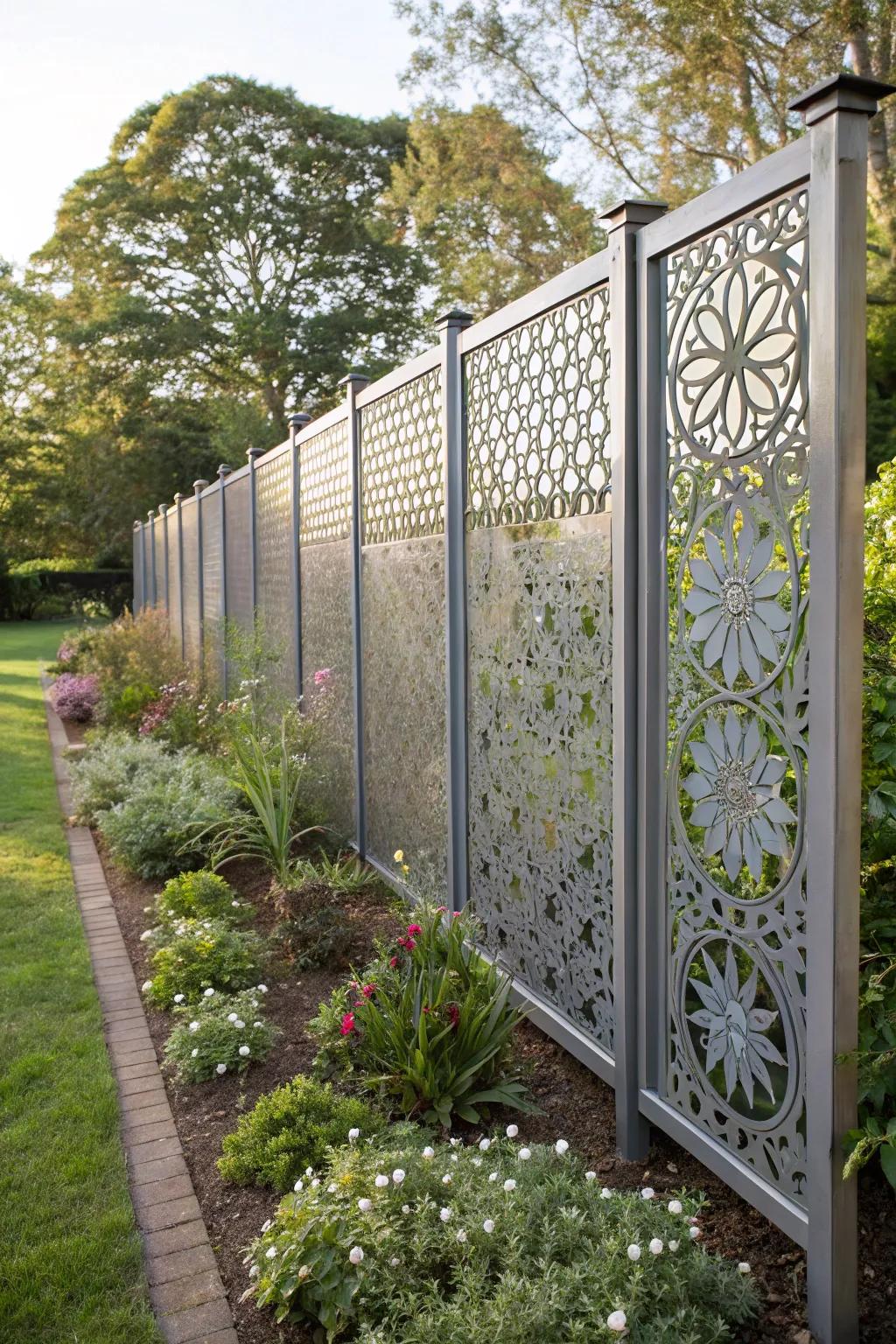 Add art to your garden with decorative metal panels.