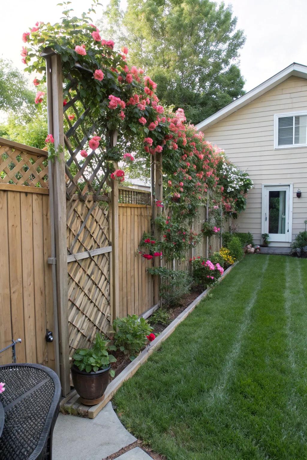A trellis fence adds both beauty and functionality.