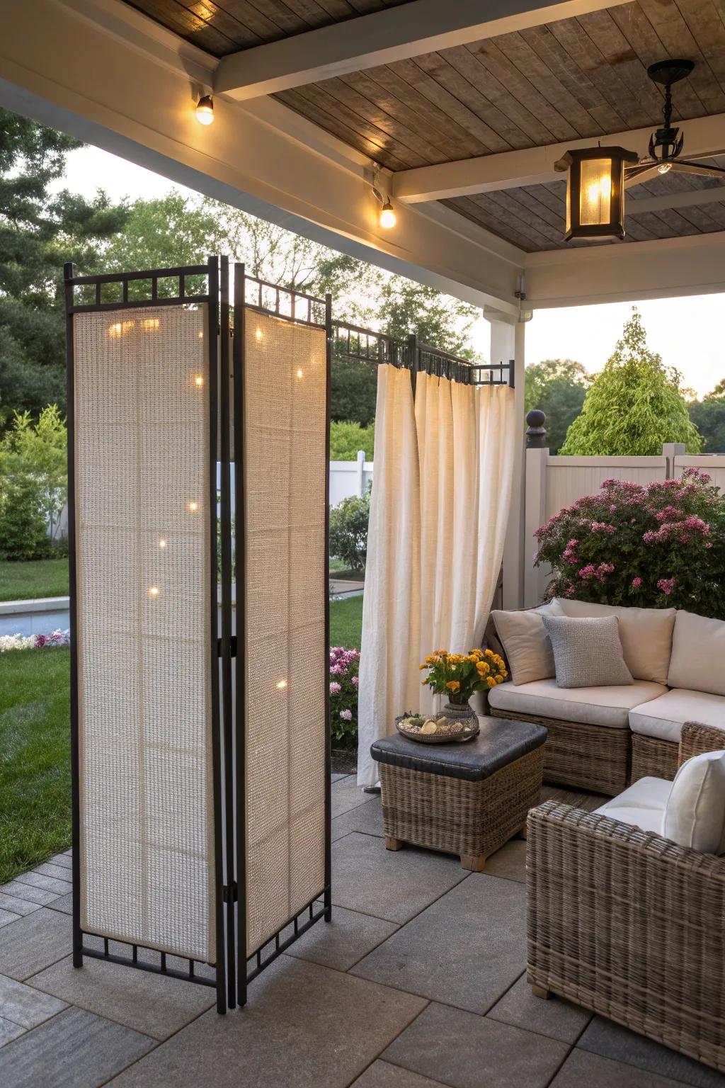 Hinged screens offer flexible privacy solutions.