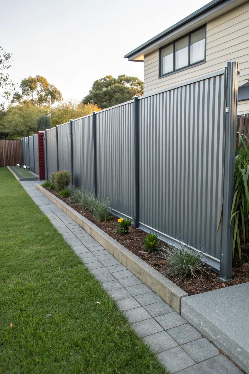 Add a modern touch with corrugated metal fencing.