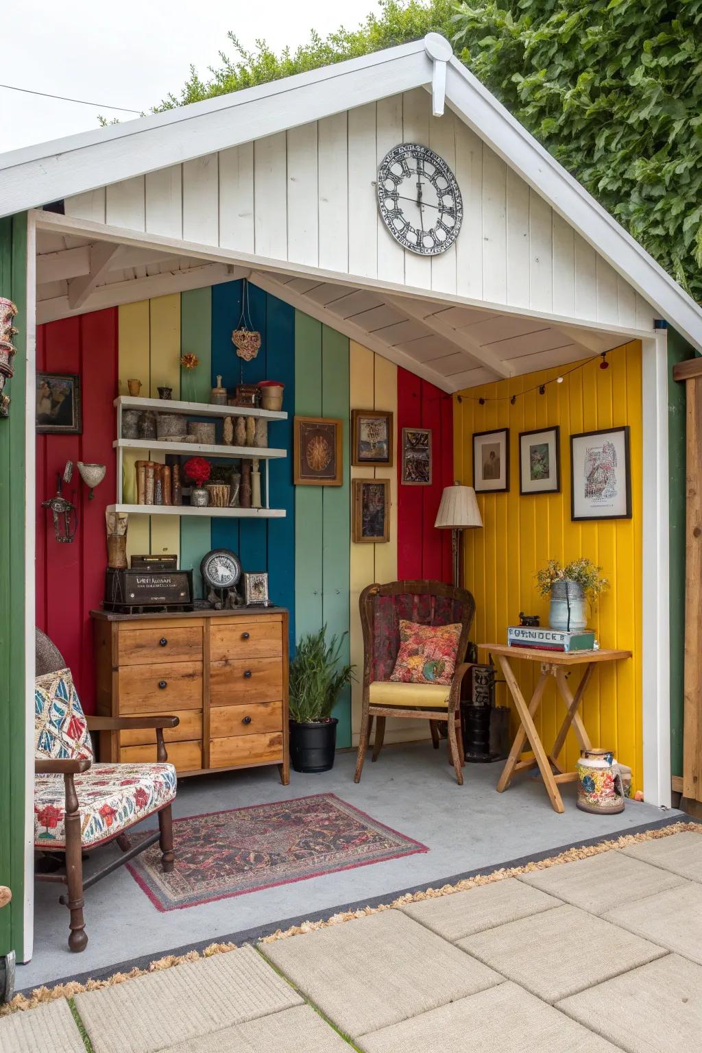 A bold feature wall adds energy and personality to shed interiors.