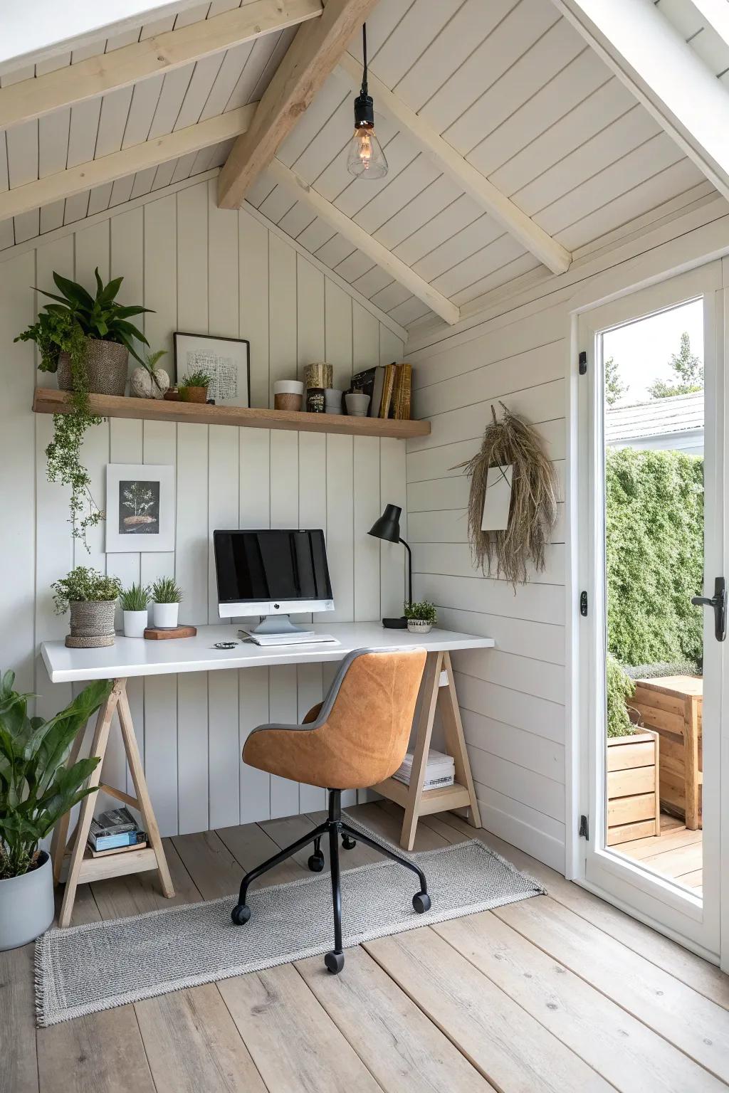 Shiplap brings a modern, timeless aesthetic to shed interiors.