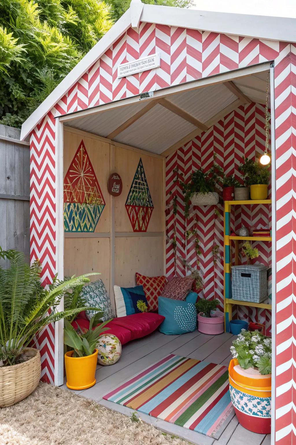 Wallpaper adds personality and vibrancy to shed interiors.