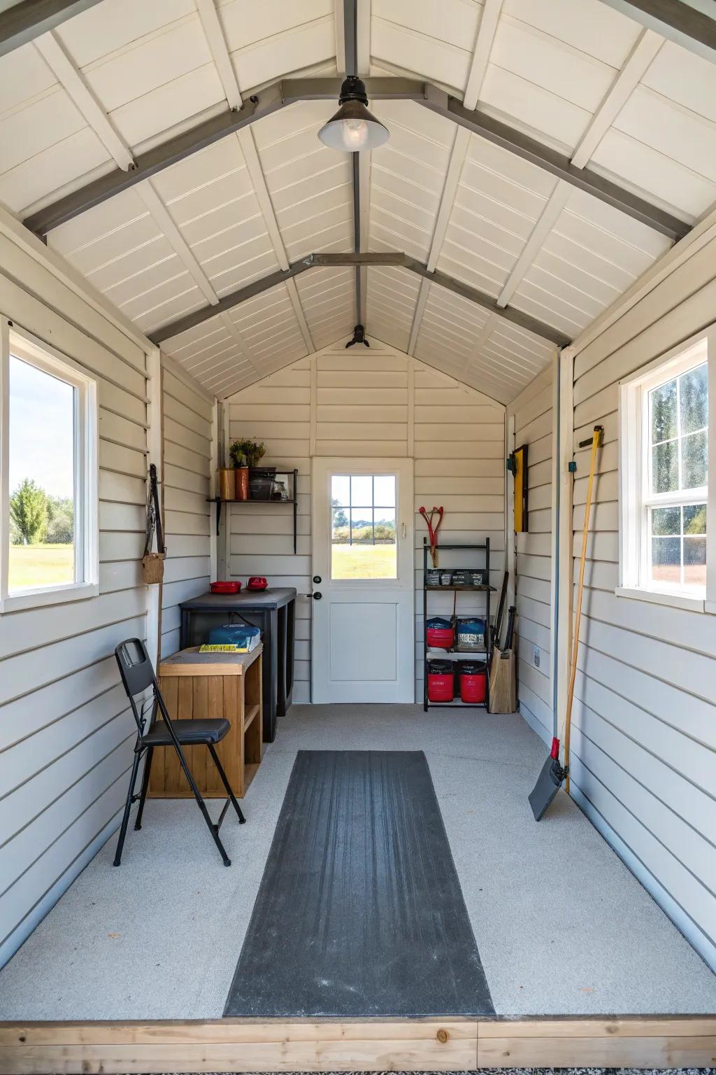 Vinyl siding provides a low-maintenance option for shed interiors.