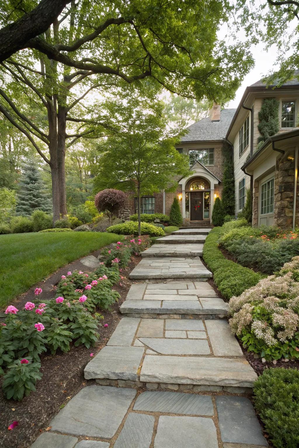 A seamless stone walkway guiding visitors to the entrance.