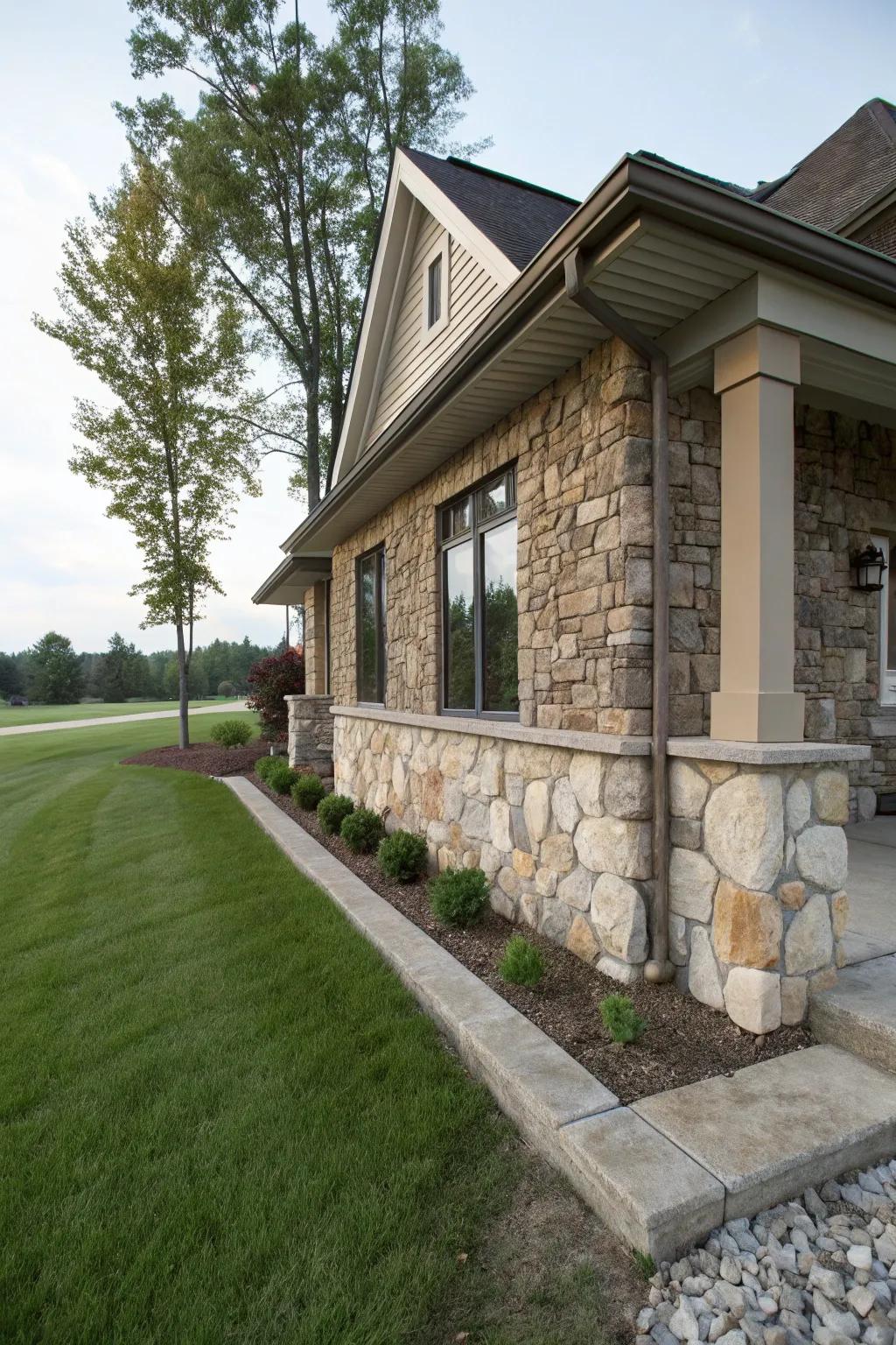 Stone veneer creating a polished and high-end foundation.