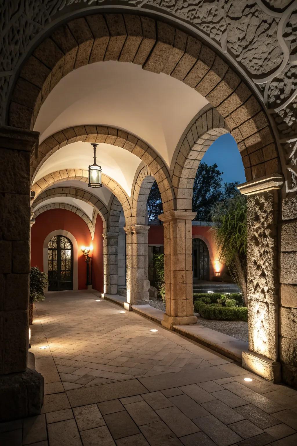 Stone accents making arches stand out in style.