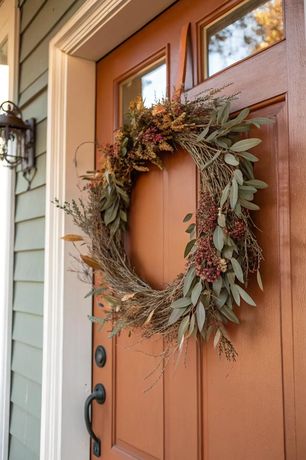 Eucalyptus sprigs add elegance and fragrance to the fall decor.