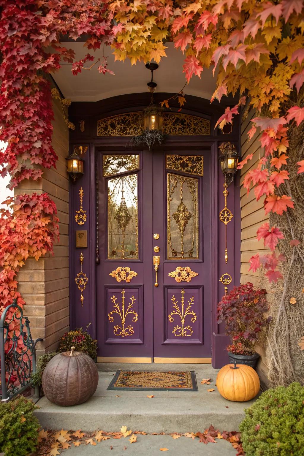 Bold colors create a striking and memorable fall entryway.