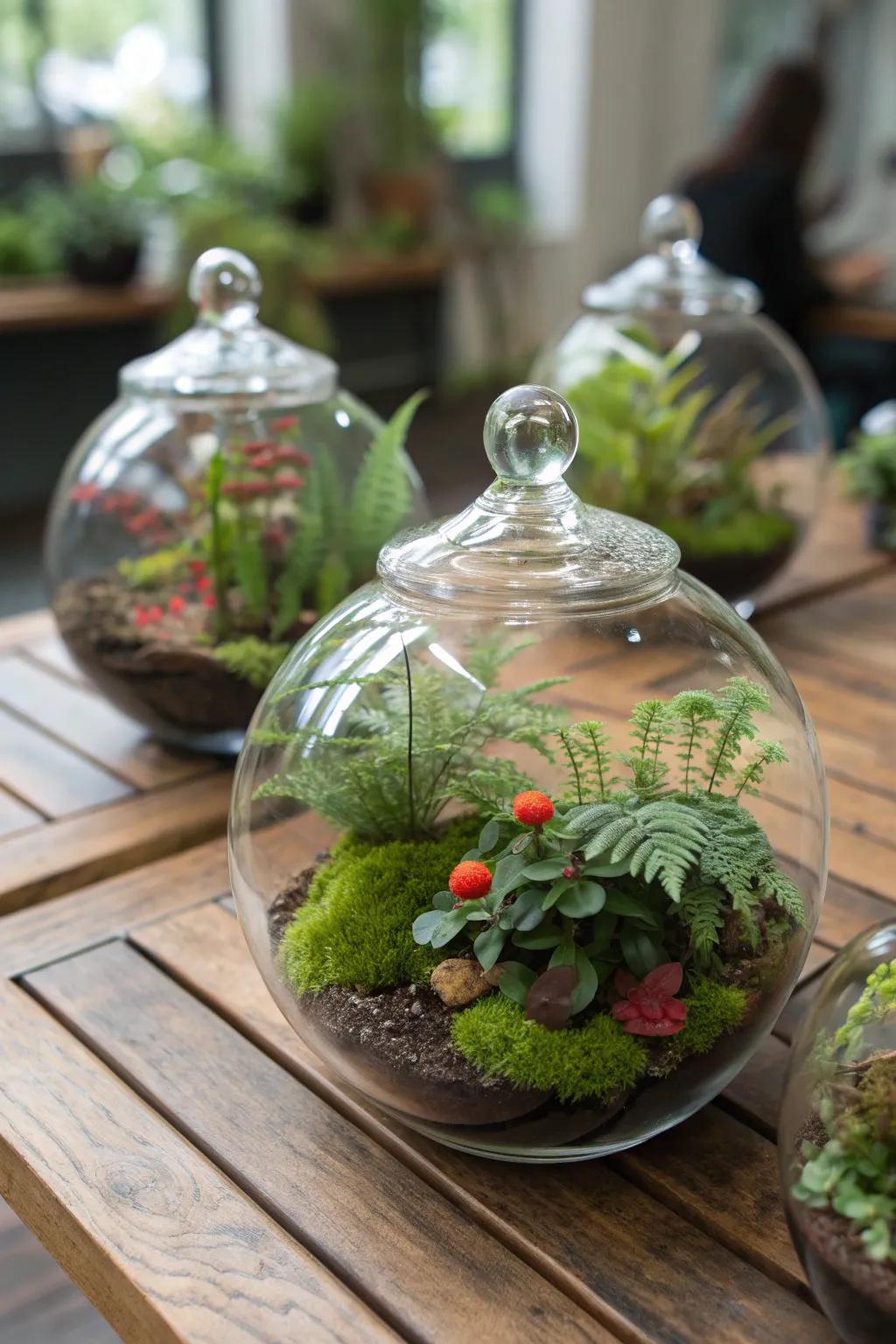 Terrariums offer a miniature world of wonder and greenery.