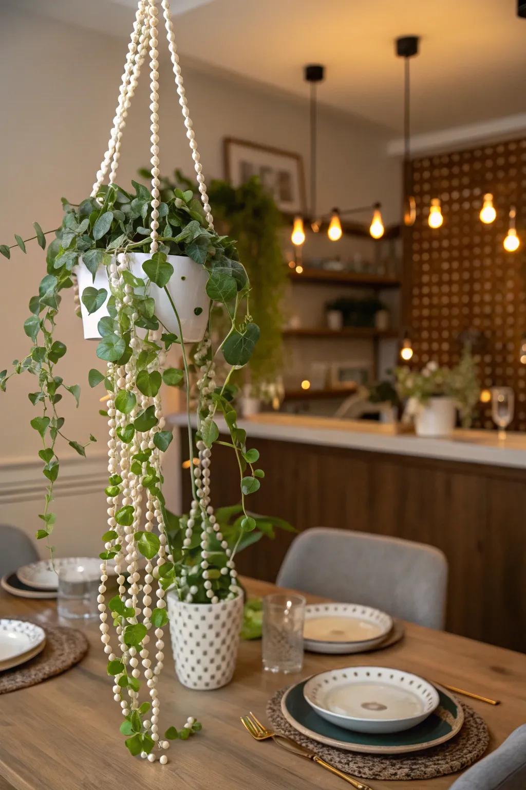 String of pearls can create an elegant dining room centerpiece.
