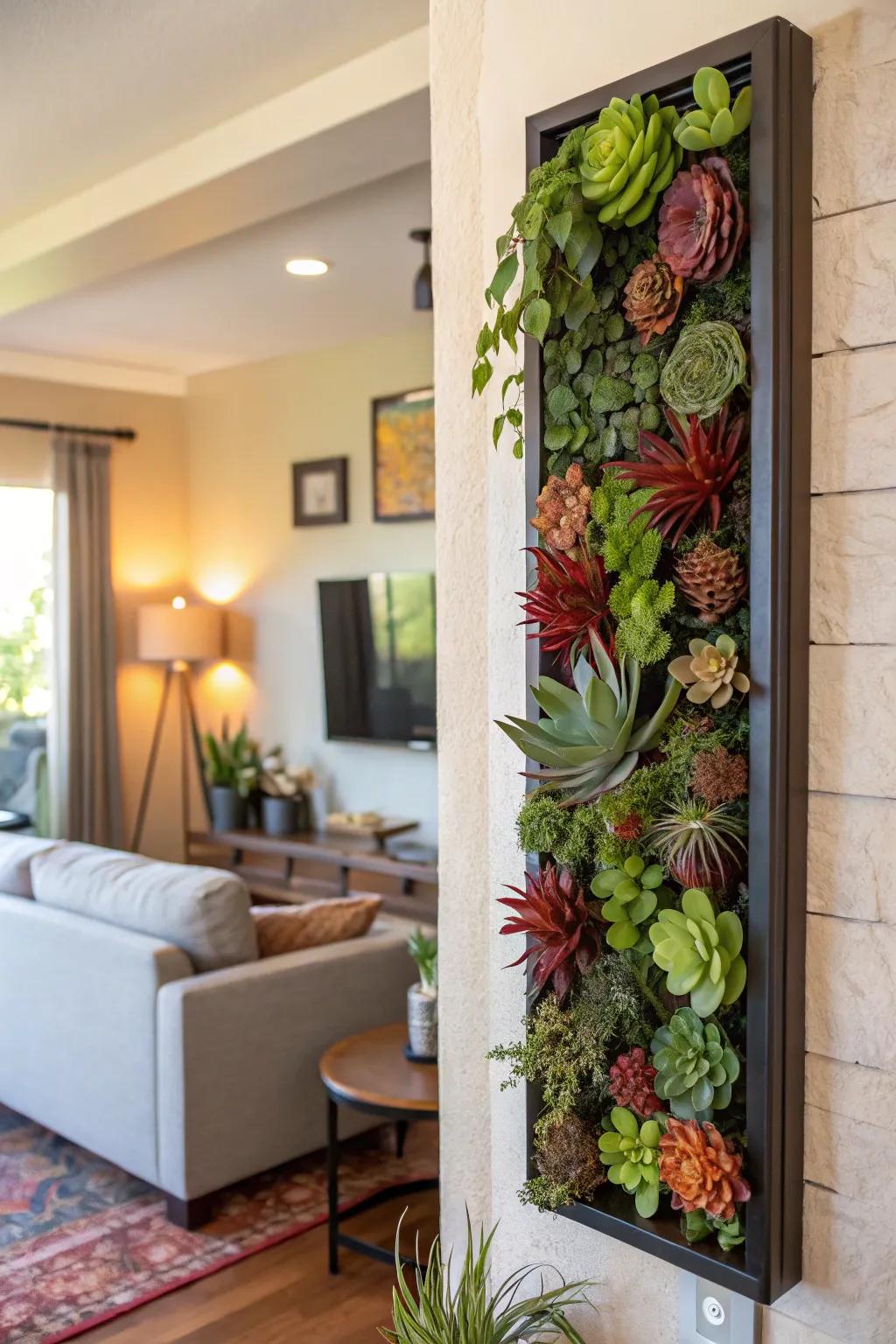 Vertical succulent planters create stunning wall art.