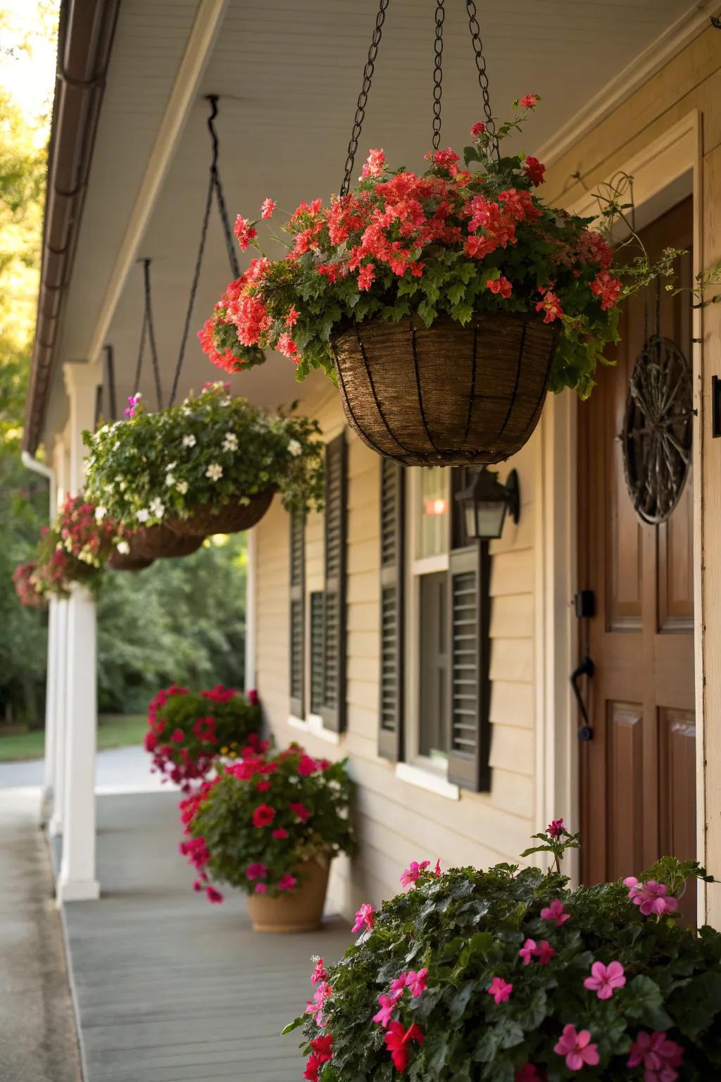 Begonias in hanging baskets make any porch inviting.