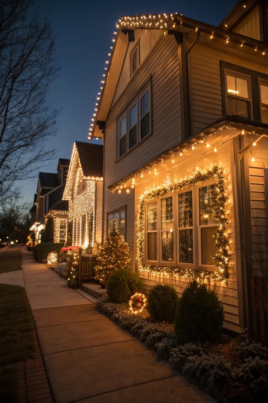 Window lighting adds charm and highlights architectural beauty.