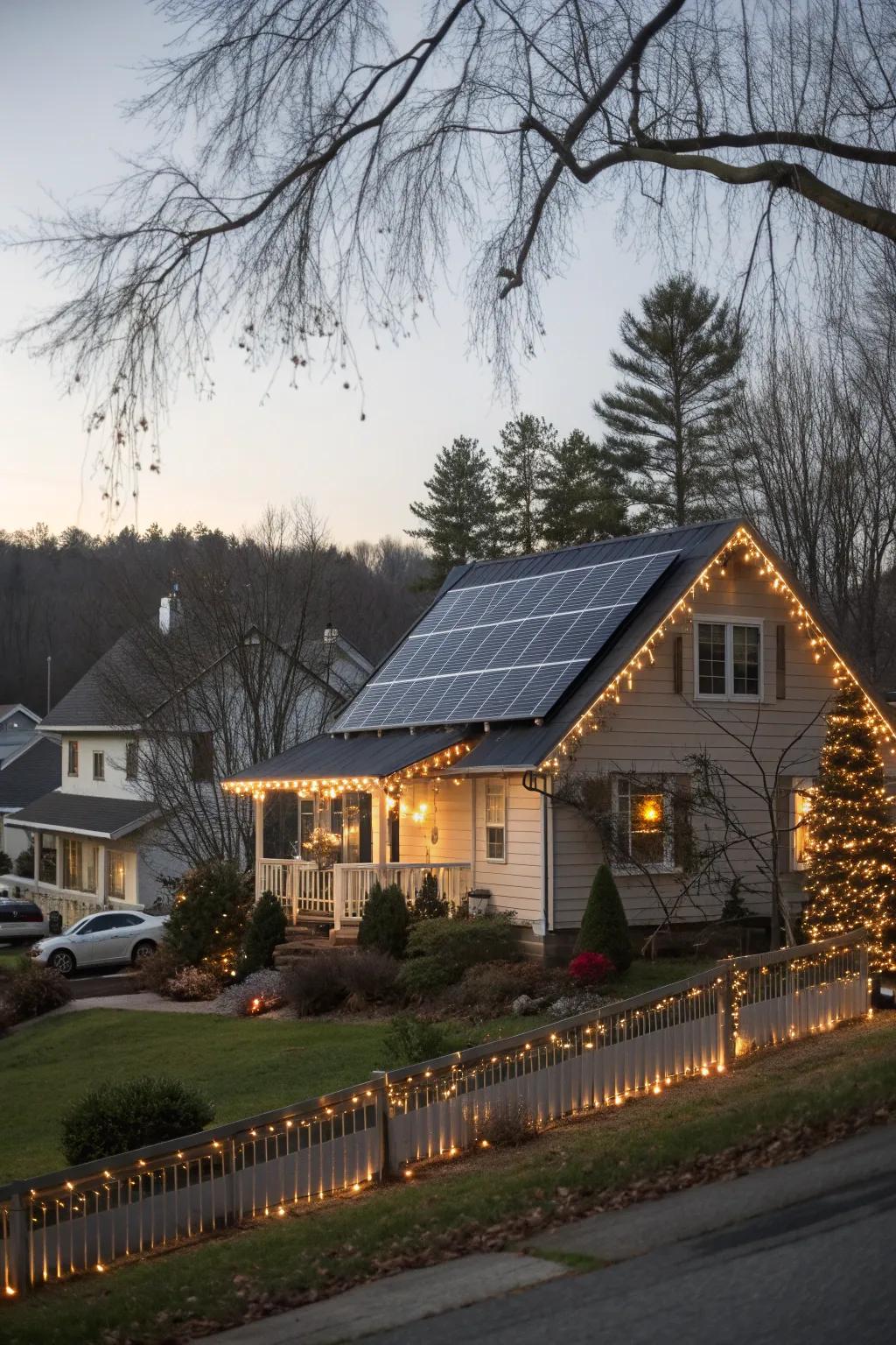 Solar-powered lights offer eco-friendly holiday décor.