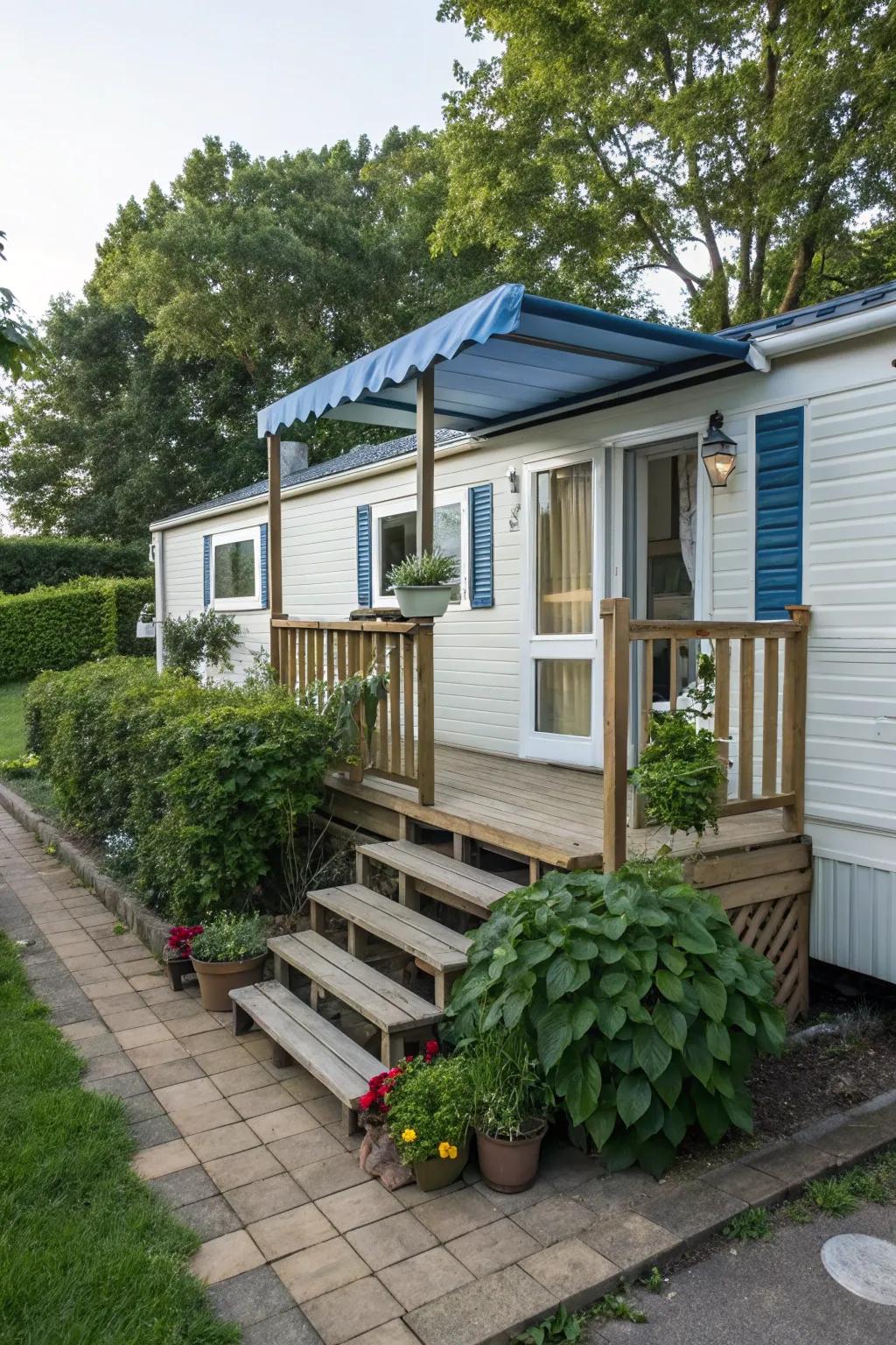 Enjoy seamless outdoor living with integrated deck steps.