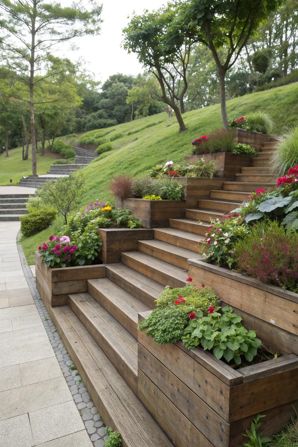 Transform steps into a beautiful tiered garden oasis.