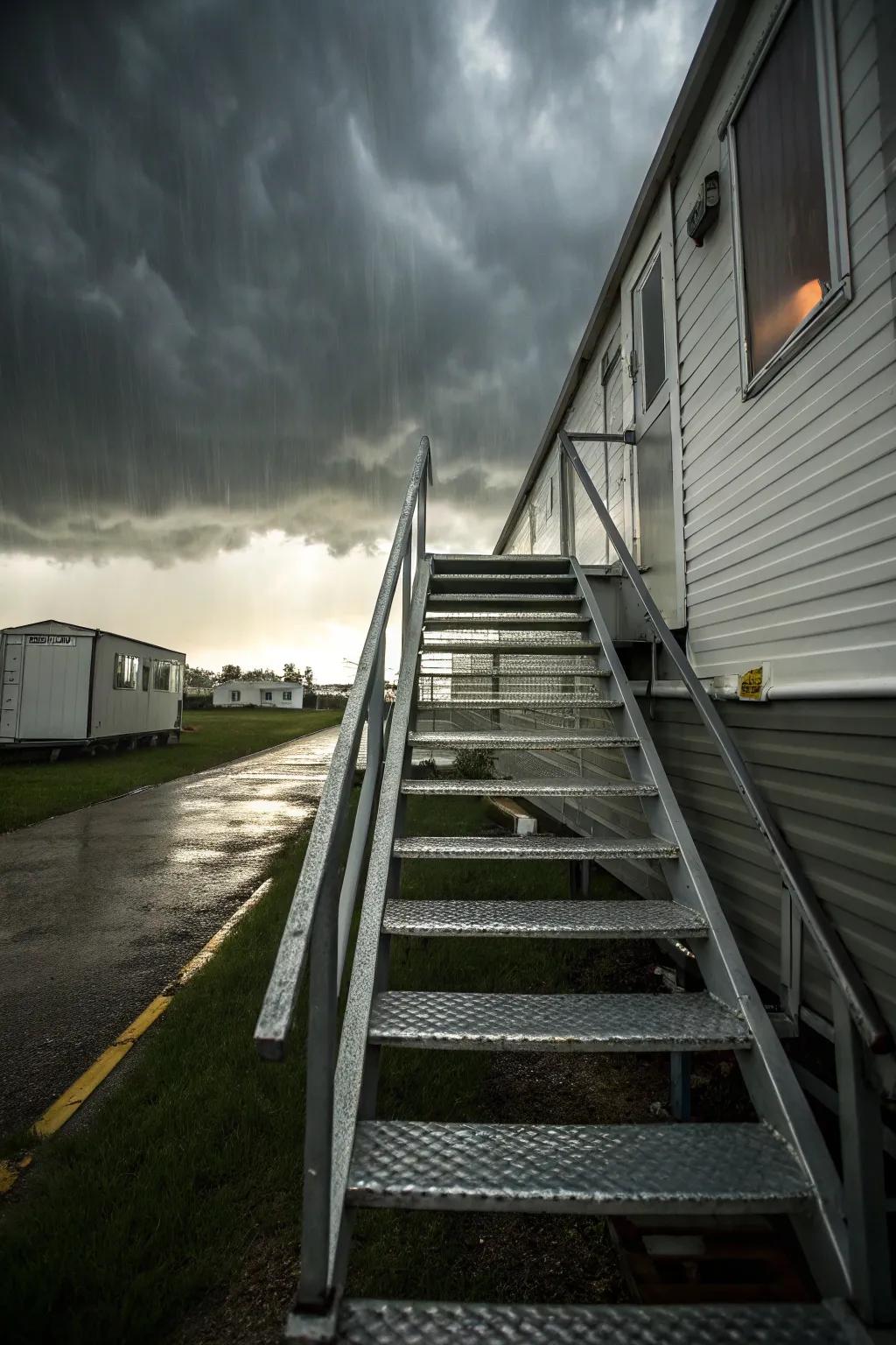 Weatherproof metal steps: built to last through any storm.