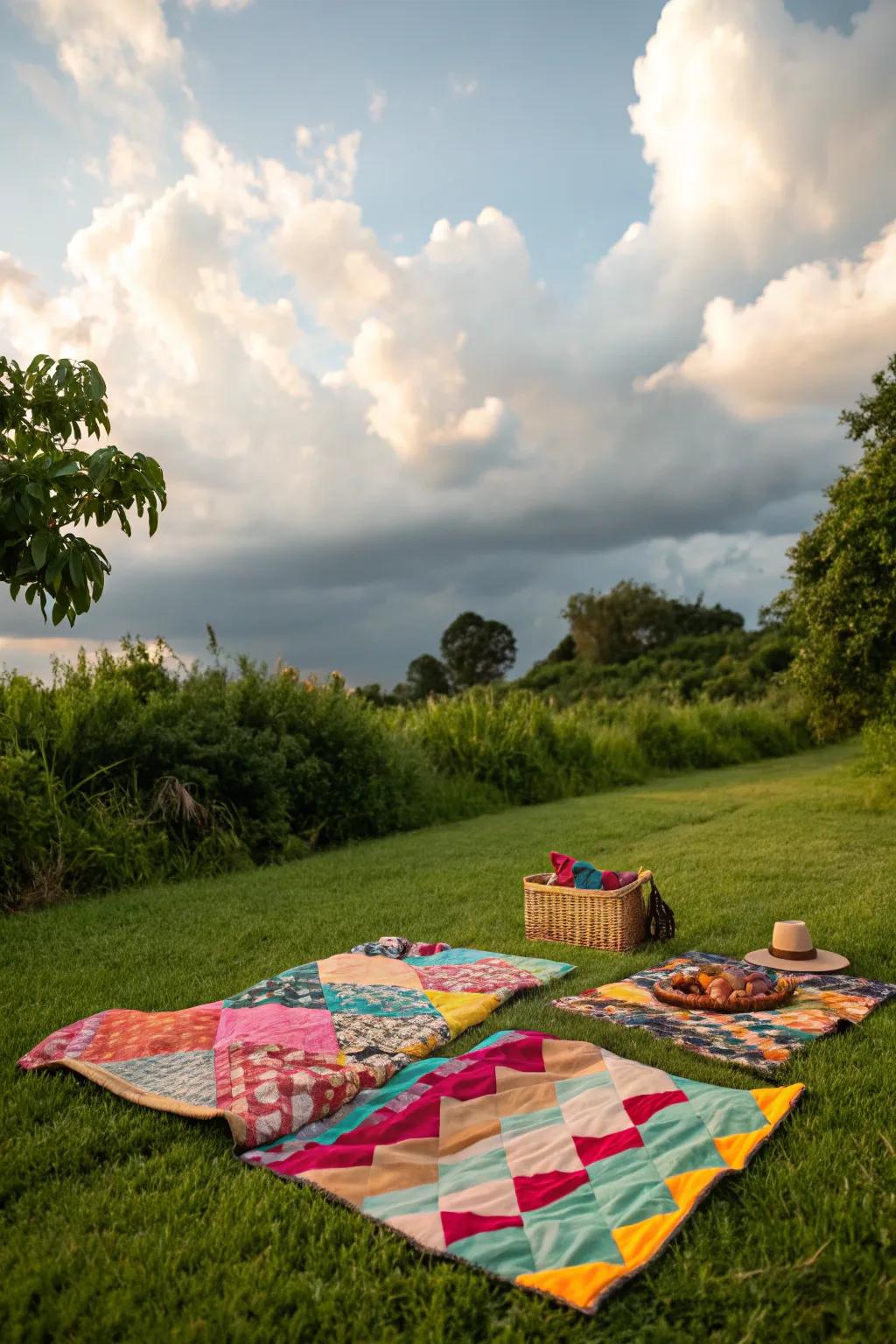 Set the scene with colorful blankets that invite relaxation and joy.