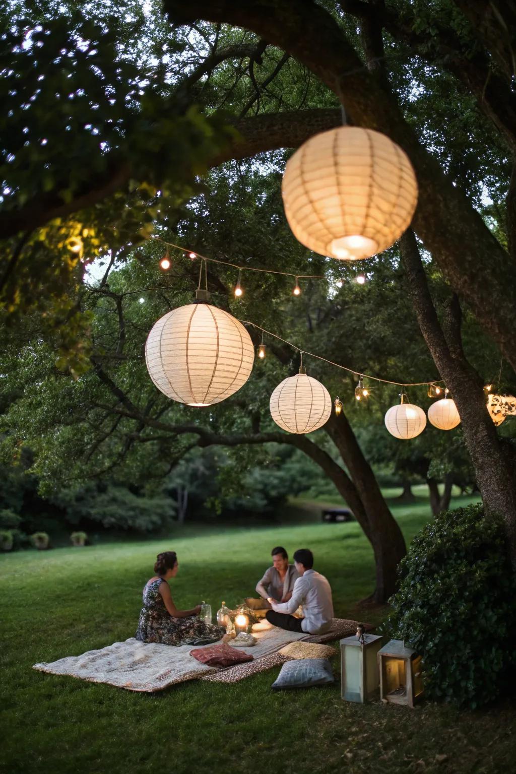Illuminate your picnic with the soft glow of paper lanterns.