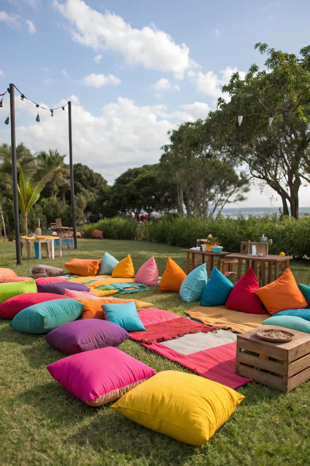 Make your picnic cozy with an assortment of cushions.