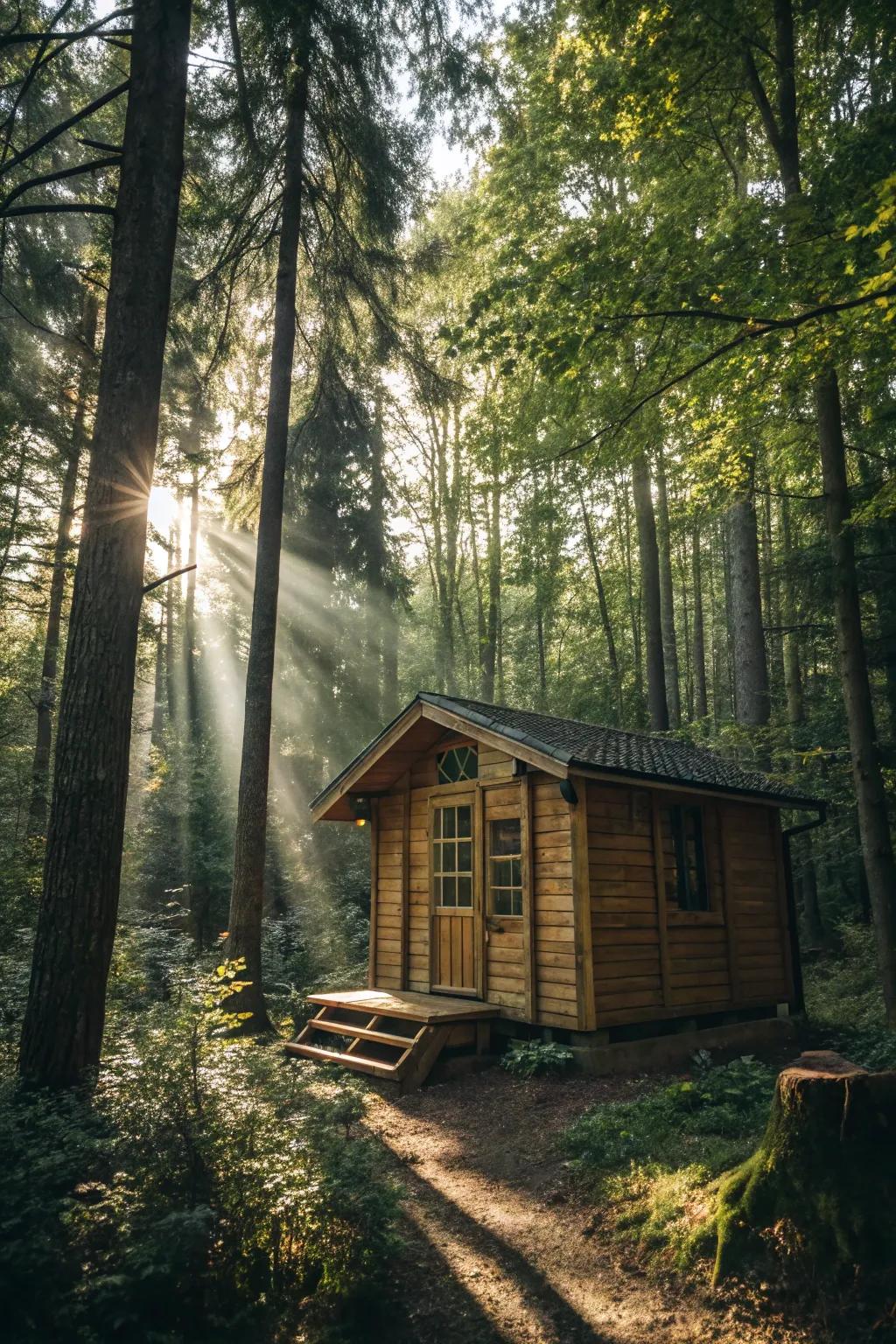 A secluded sauna cabin embraced by the tranquility of the forest.