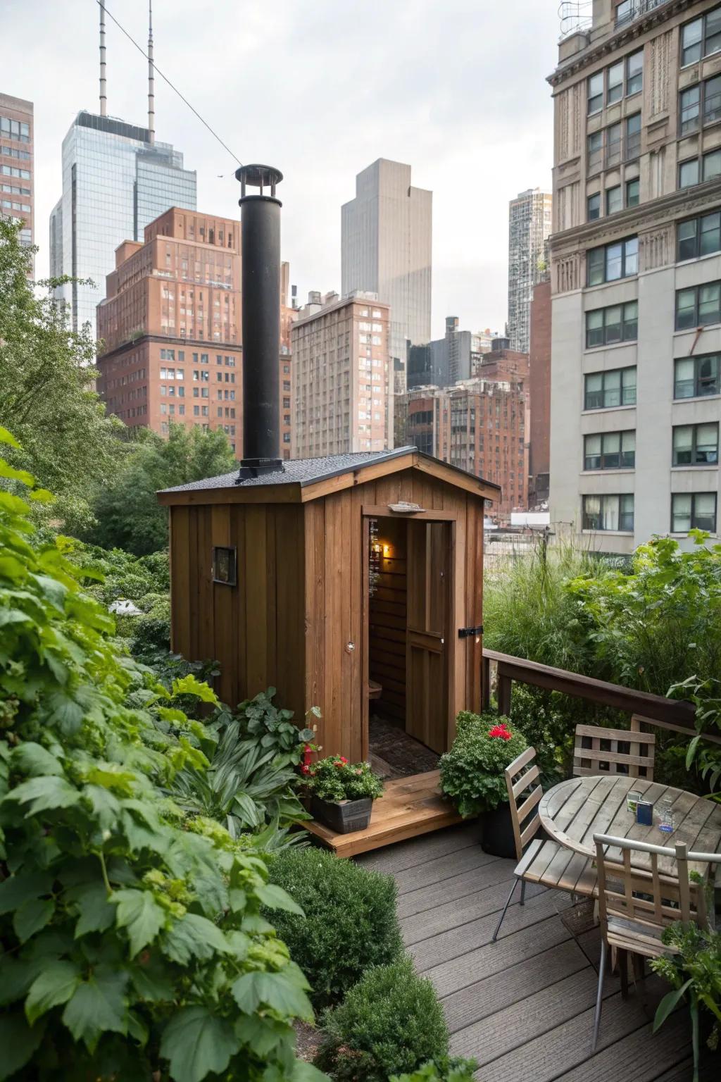 A compact sauna oasis in the heart of the city.