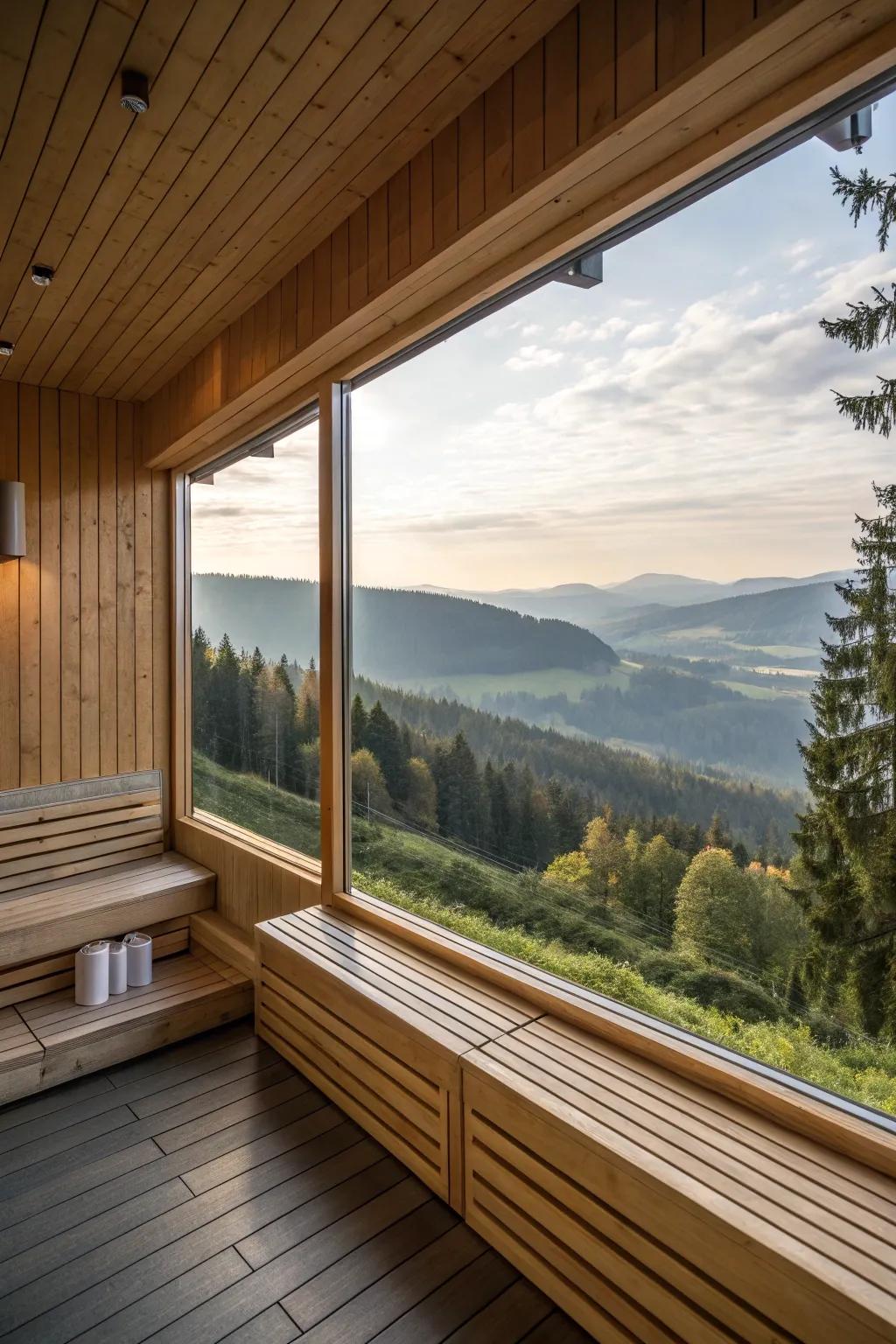 A breathtaking sauna experience with panoramic views.