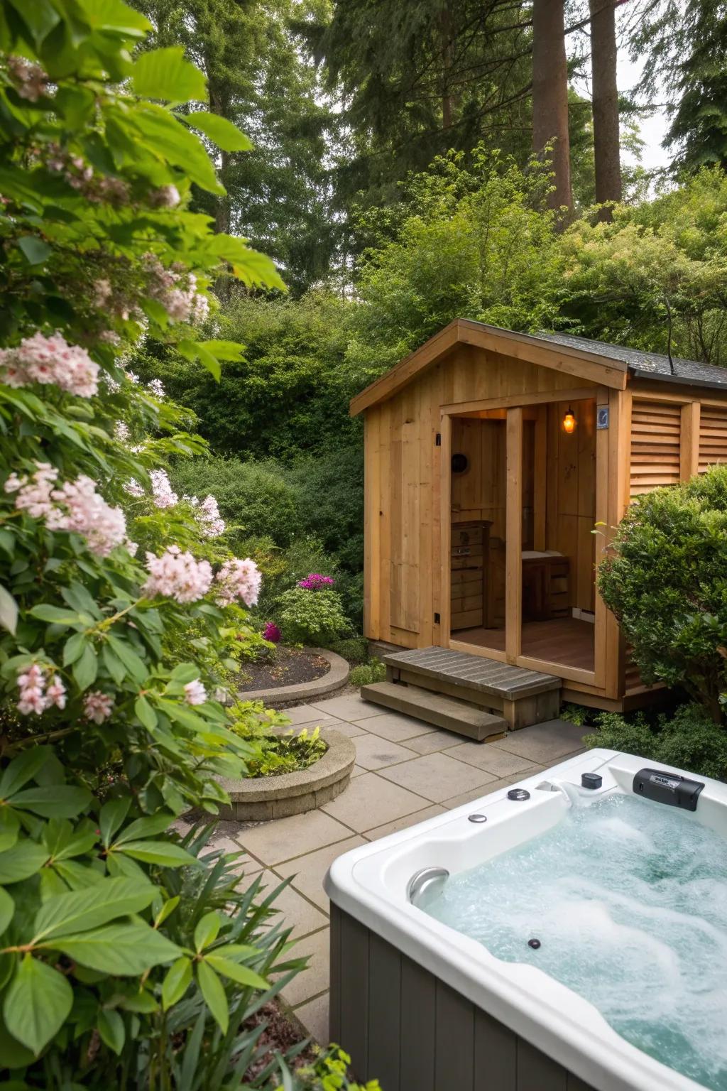 A perfect pairing of sauna and hot tub for ultimate relaxation.