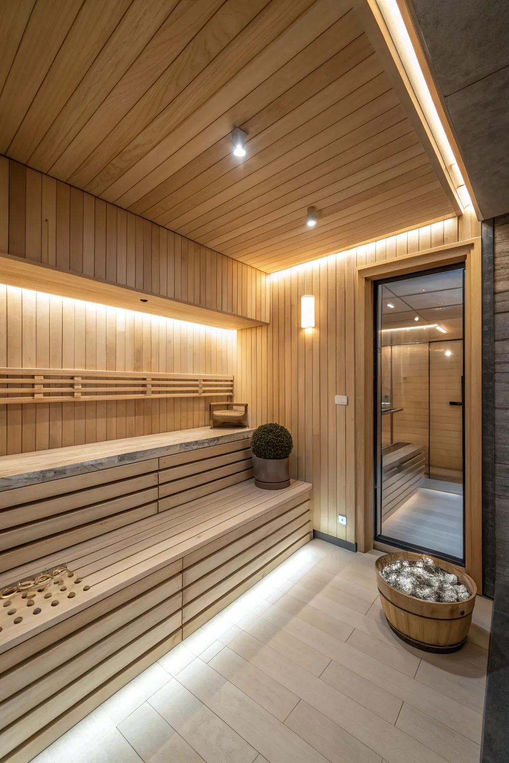 Simplicity and elegance in a modern minimalist sauna.