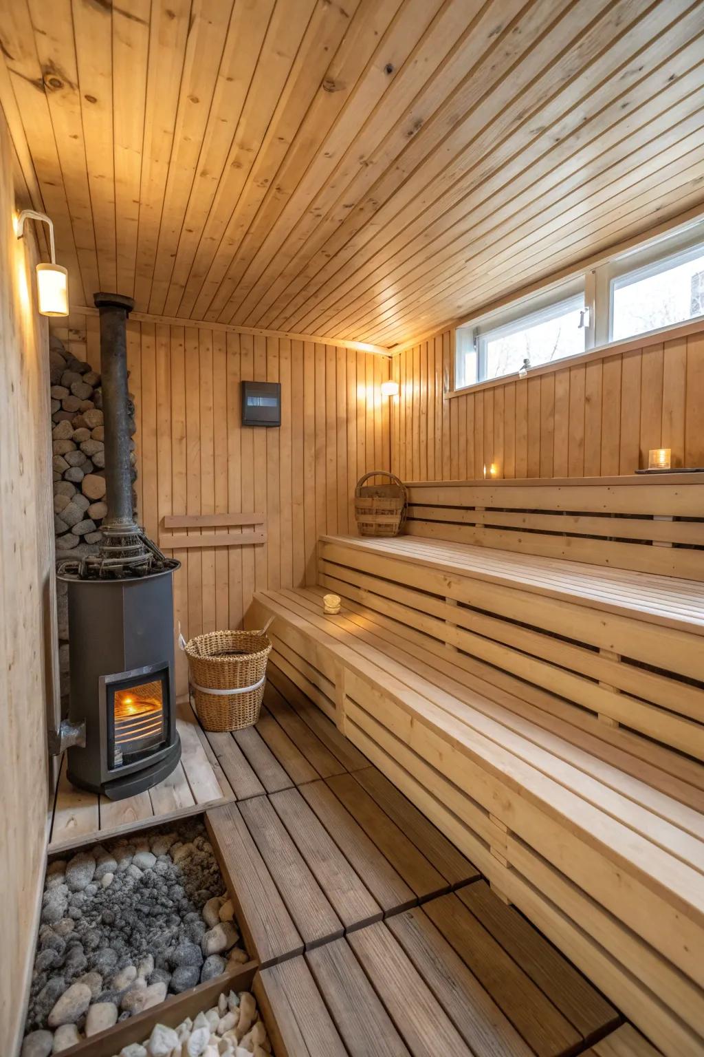An authentic Finnish sauna experience with traditional design.
