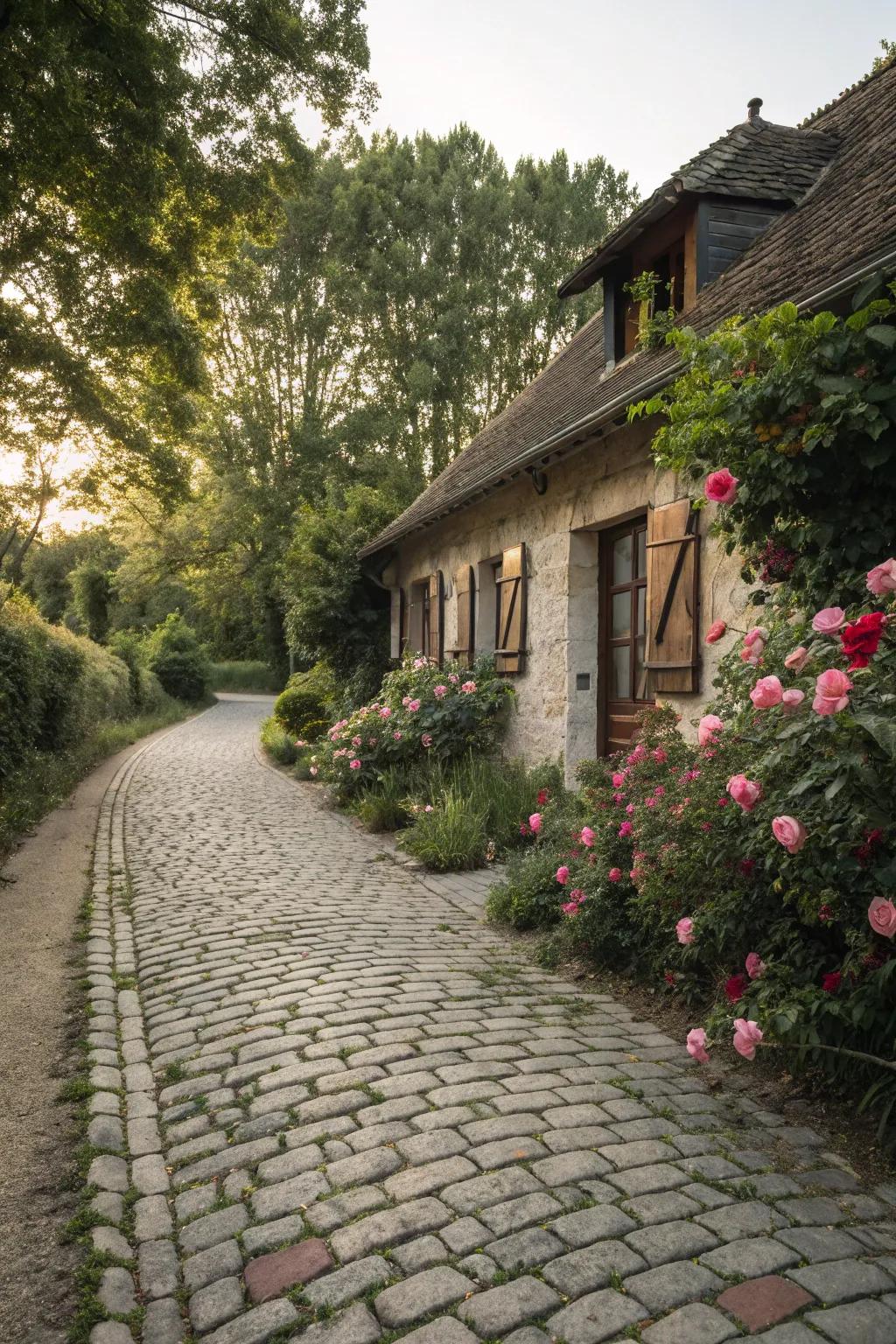 A cobblestone driveway adds old-world charm to your home.