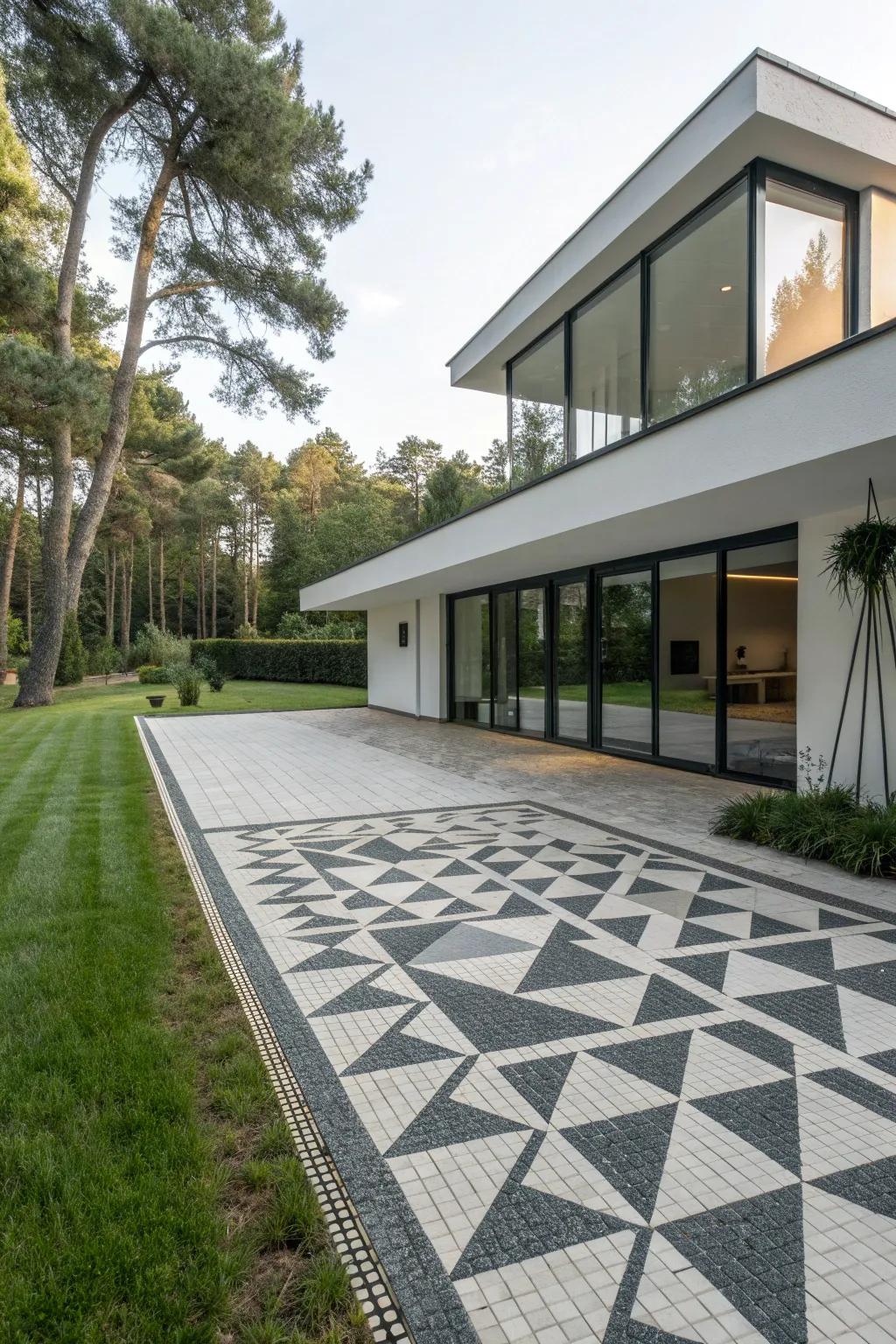 Geometric patterns offer a modern twist to any driveway.