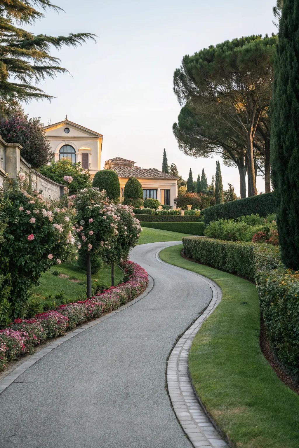 Curved driveways add an elegant touch to any home.