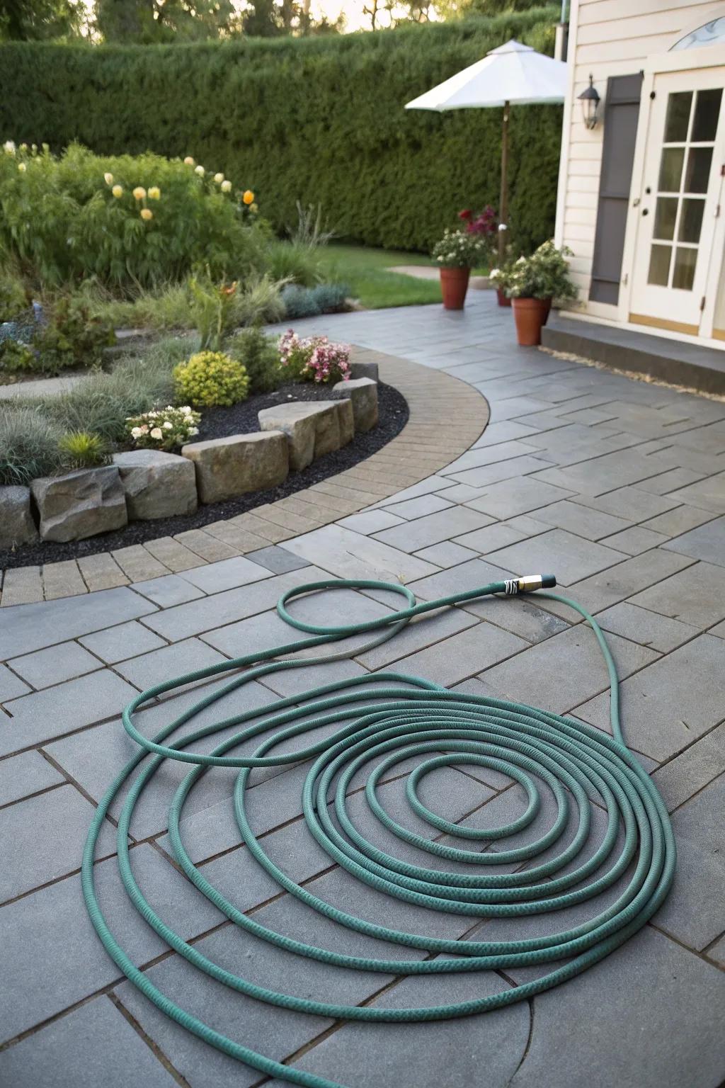 Spiral hose design for compact and accessible storage