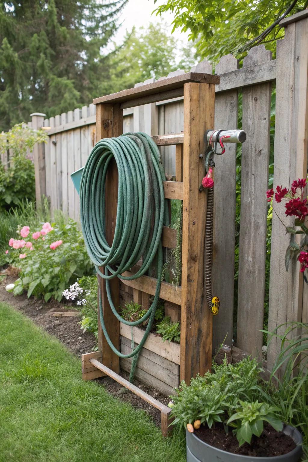 DIY hose storage adds a personal and eco-friendly touch