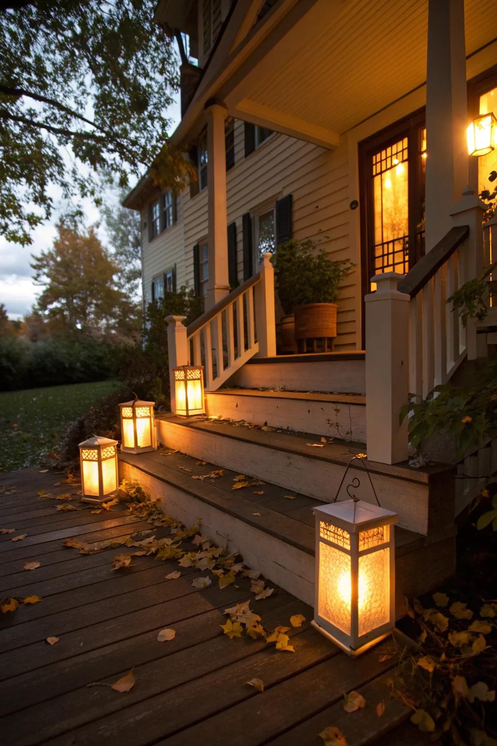 Lanterns provide a cozy, inviting glow for your front porch.