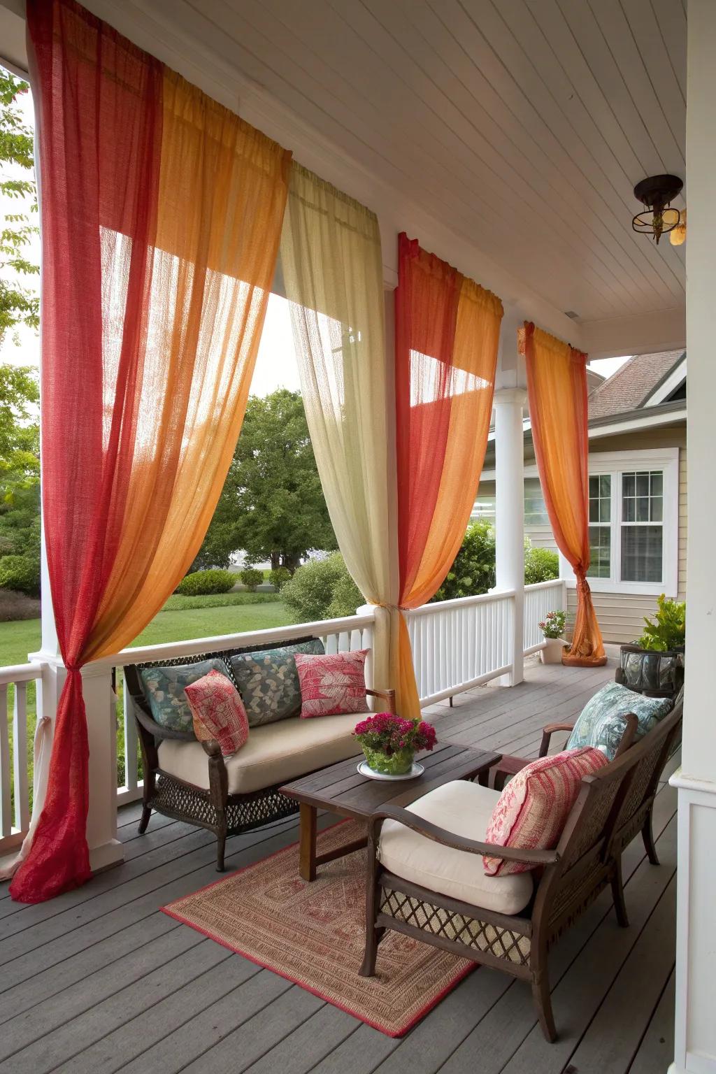 Outdoor curtains create a soft, private retreat on your porch.