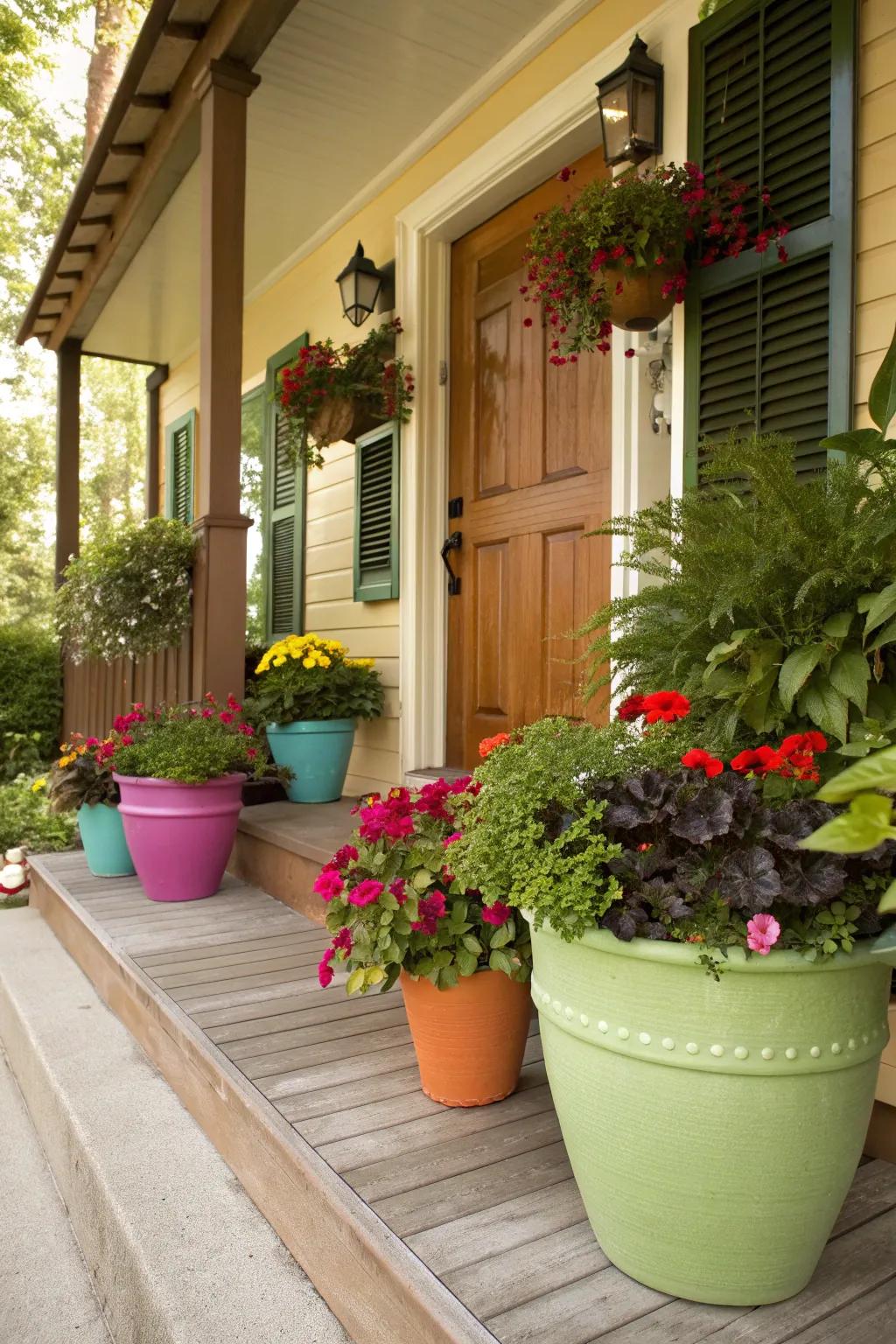 Colorful pots can quickly brighten up your porch space.