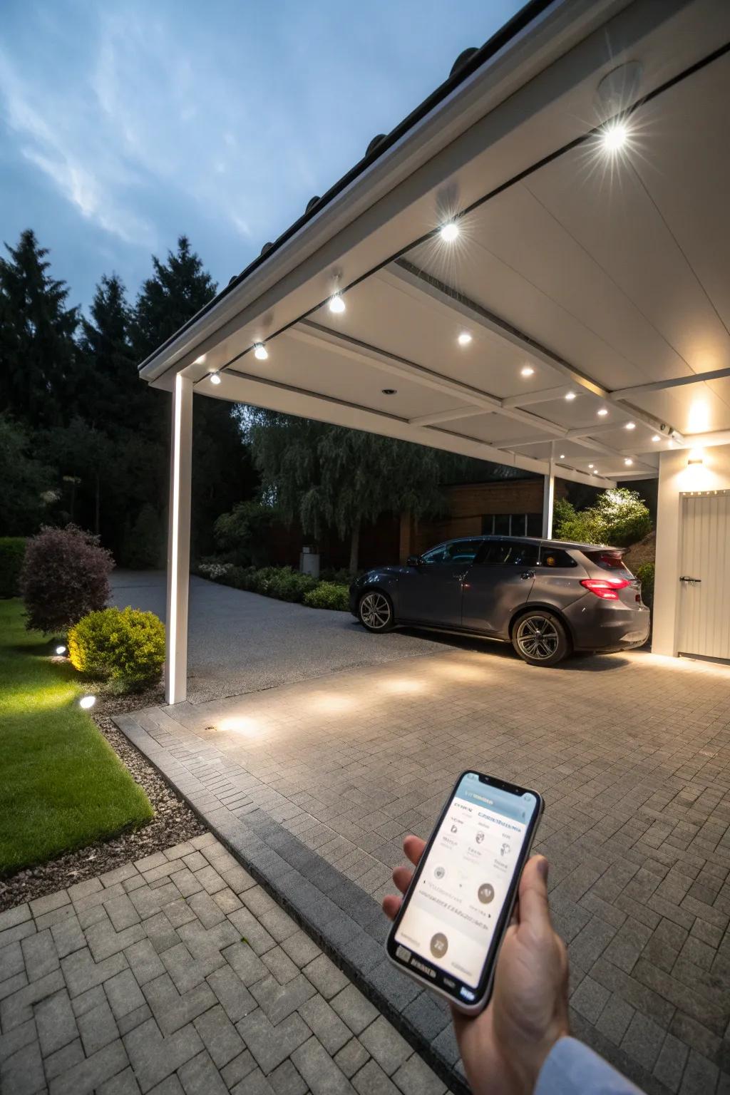 Carport with convenient smart lighting system.