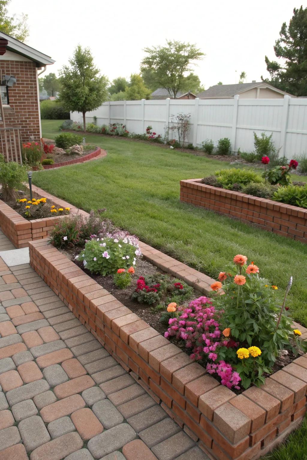 Clean and structured garden borders with classic bricks.
