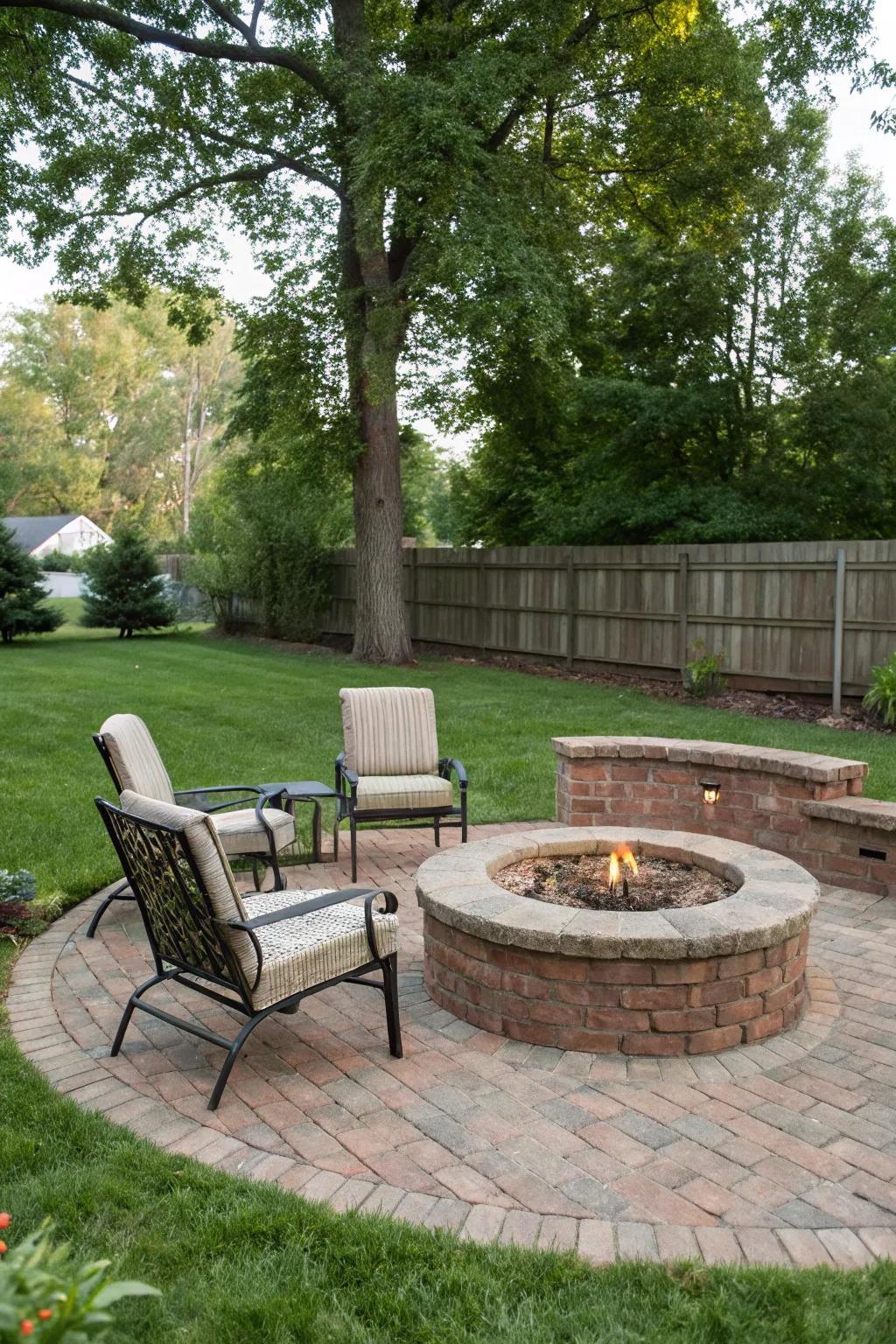 A cozy brick fire pit perfect for evening gatherings.